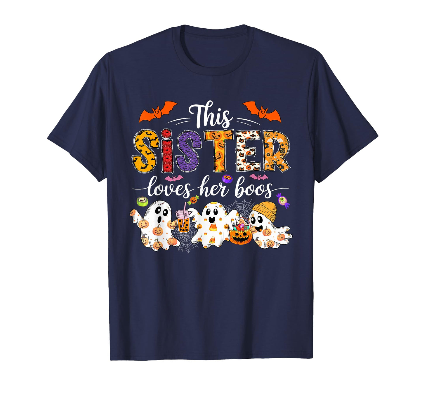Sister Loves Her Boos Halloween Boos Lover Family Group T-Shirt