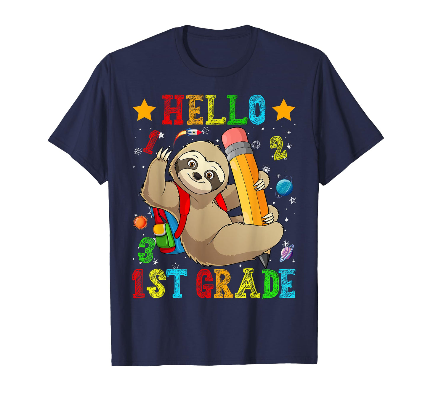 Cute Hello 1st Grade Sloth Animal Back To School Kids Girls T-Shirt