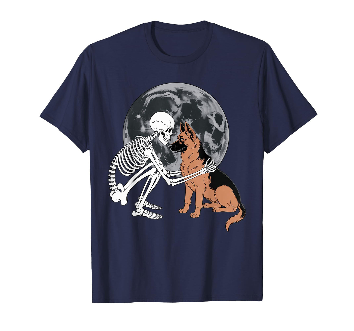 Skeleton Hugging Dog Halloween German Shepherd Lover Mom Dad T-Shirt
