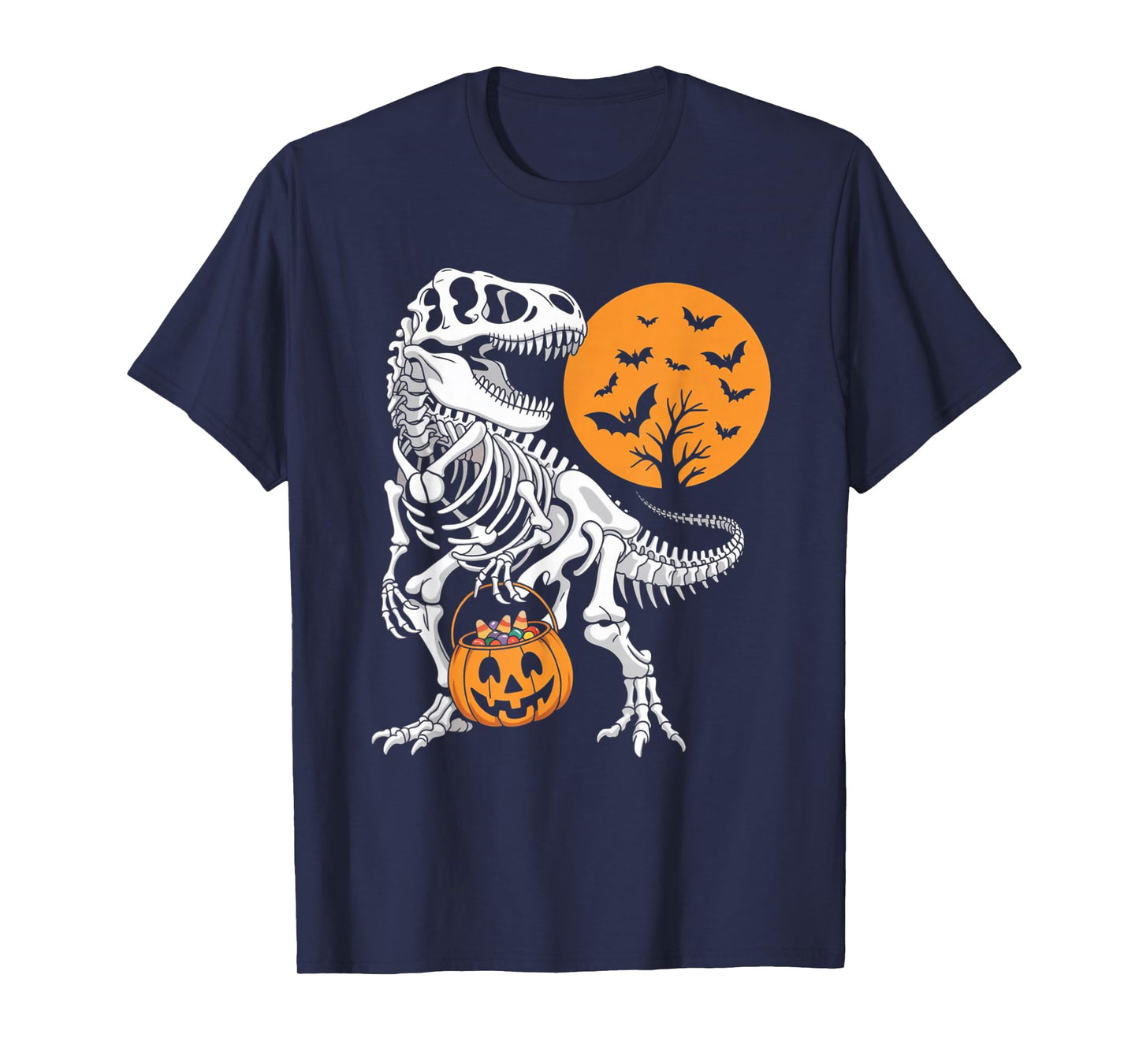 Halloween Boys Dinosaur Skeleton T rex Scary Pumpkin Spooky T-Shirt