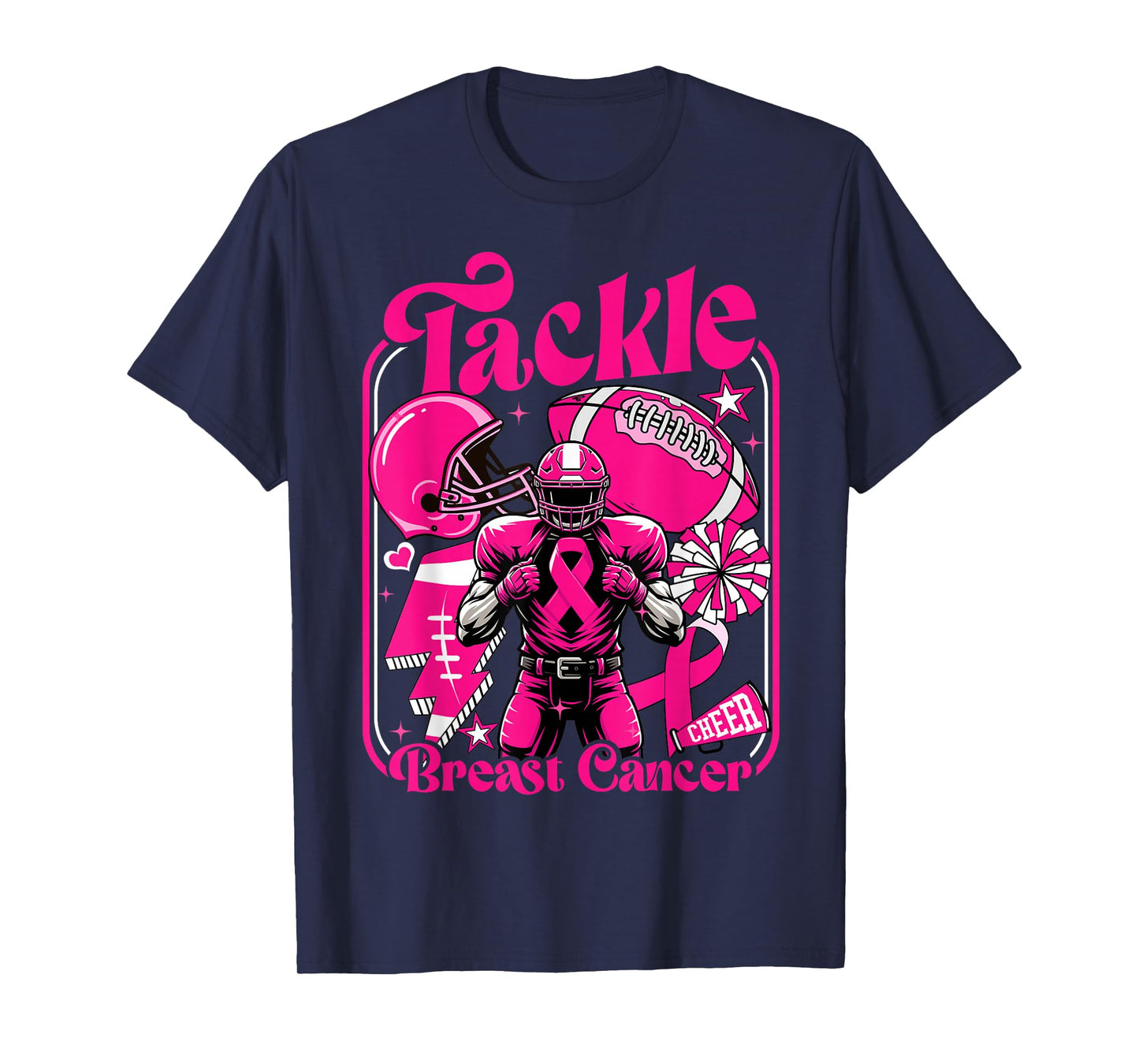 Tackle Breast Cancer Awareness Football Pink Ribbon Women T-Shirt