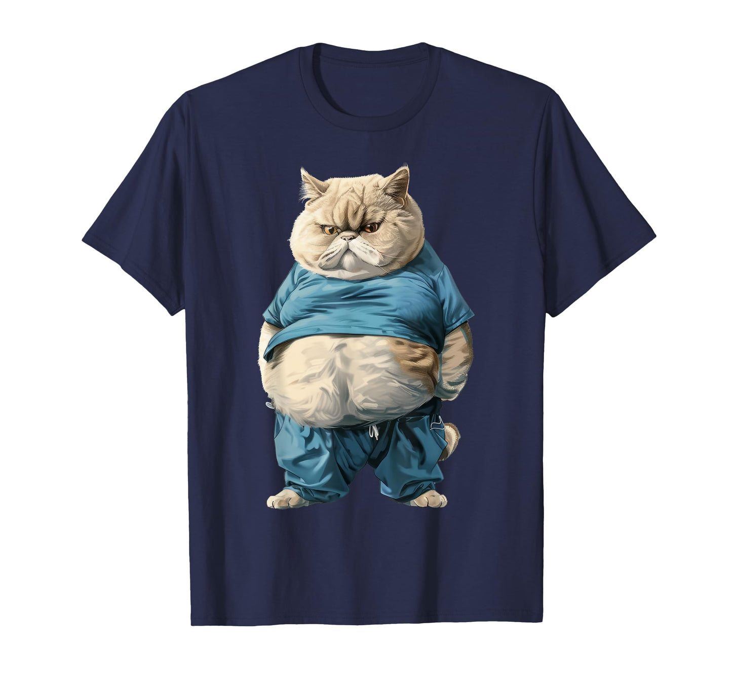 Nourjoy Funny Fat Cat Art Design Fat Kitten Cat Lover T-Shirt, Small, Black