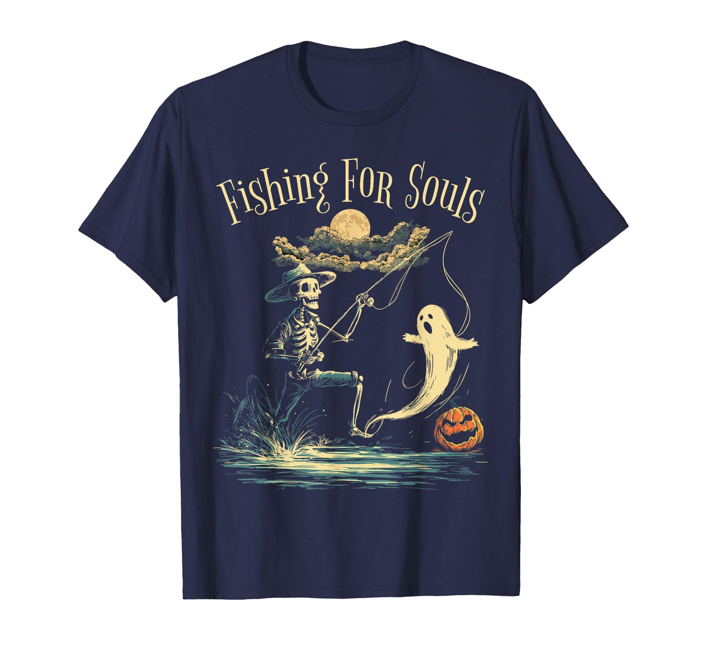 Fishing for Souls - Vintage Skeleton Ghost Gothic Halloween T-Shirt