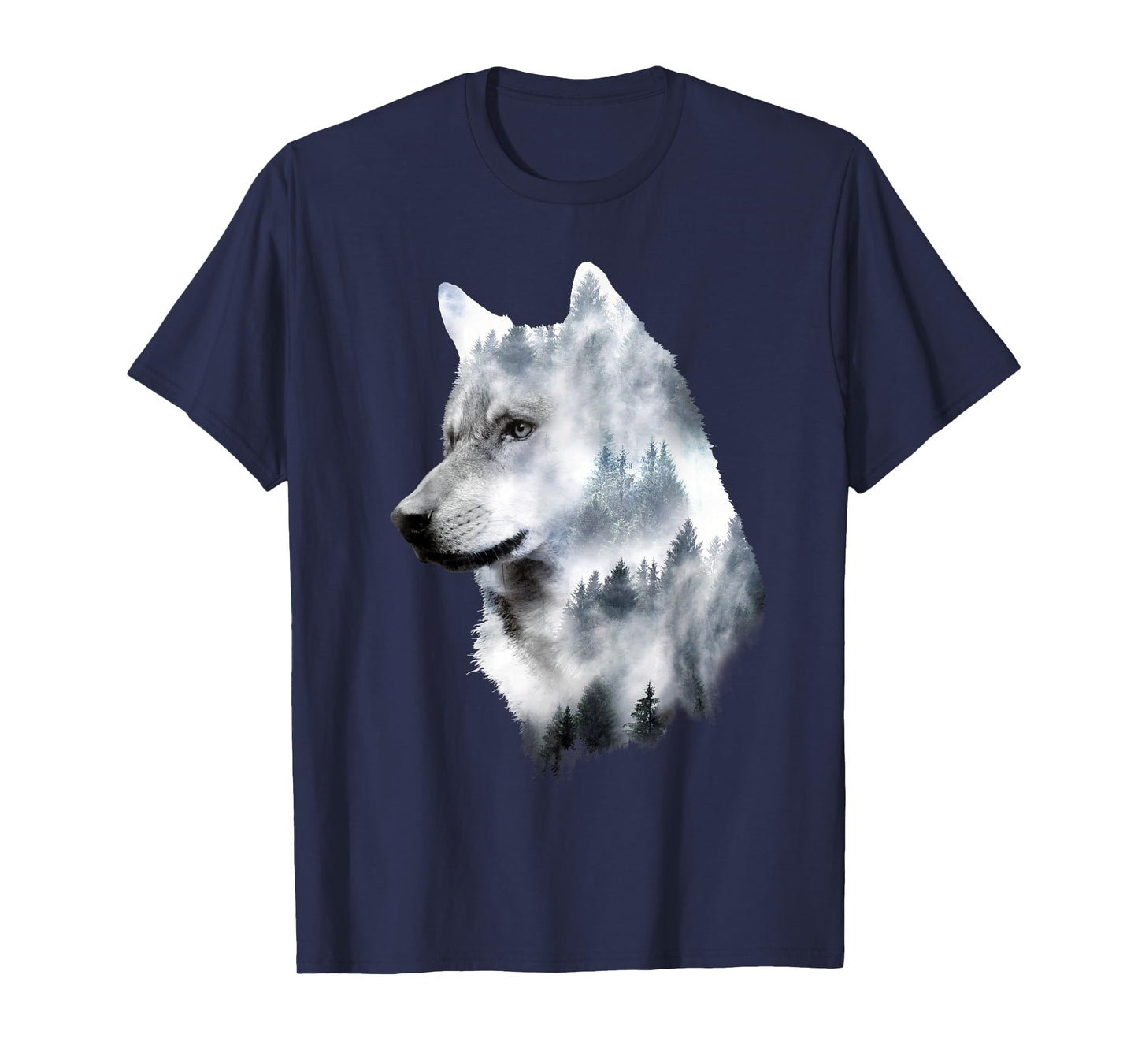 Dramabite Double Exposure Wolf T-Shirt - Men's Unisex Black Small Classic Fit Short Sleeve Animal-Wolf Graphic T-Shirt