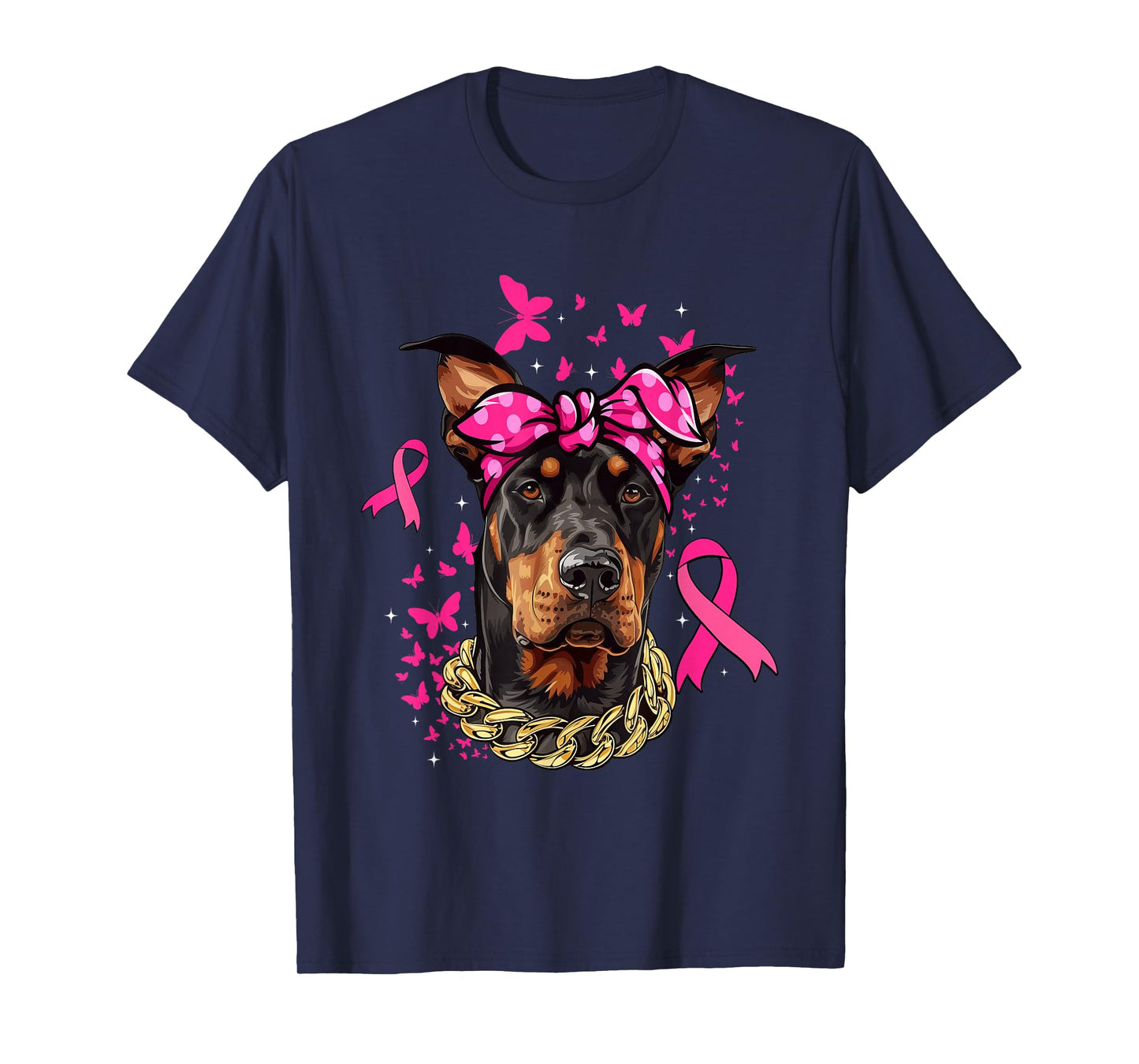 Cute Doberman Pinscher Pink Ribbon Breast Cancer Survivor T-Shirt