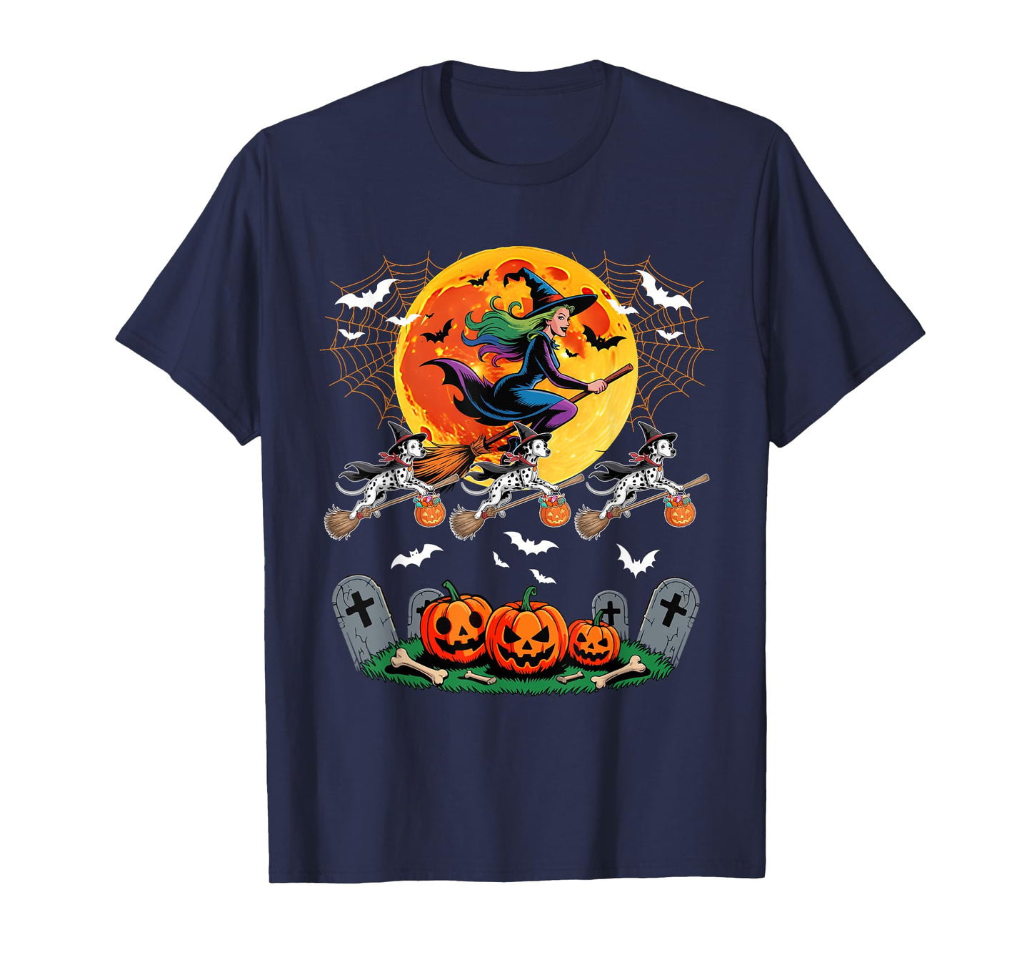 Dalmatians Cosplay Witch On Broomstick Halloween Owner T-Shirt