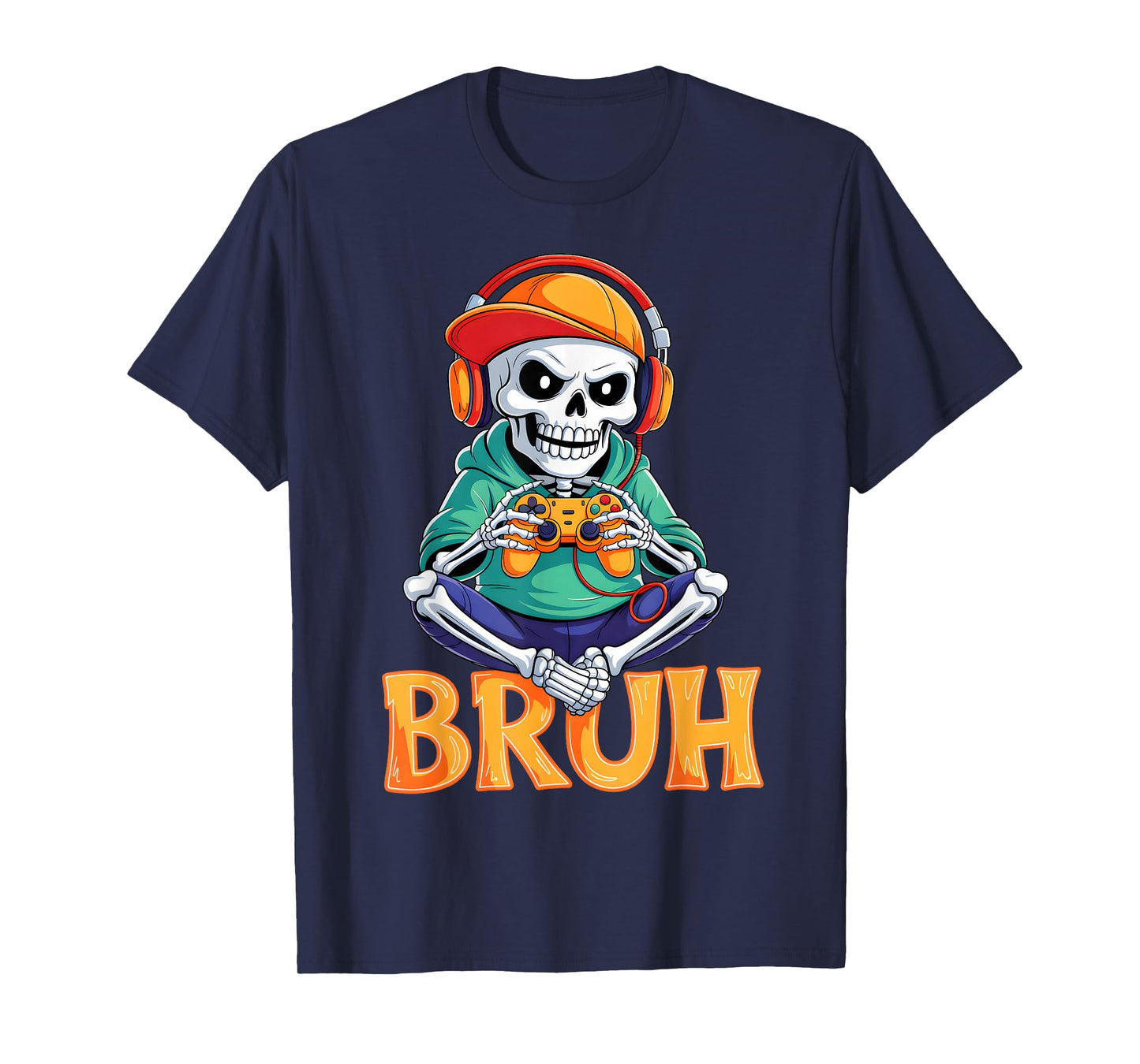 Bruh Halloween Boys Kids Gamer Mens Skeleton Video Gaming T-Shirt
