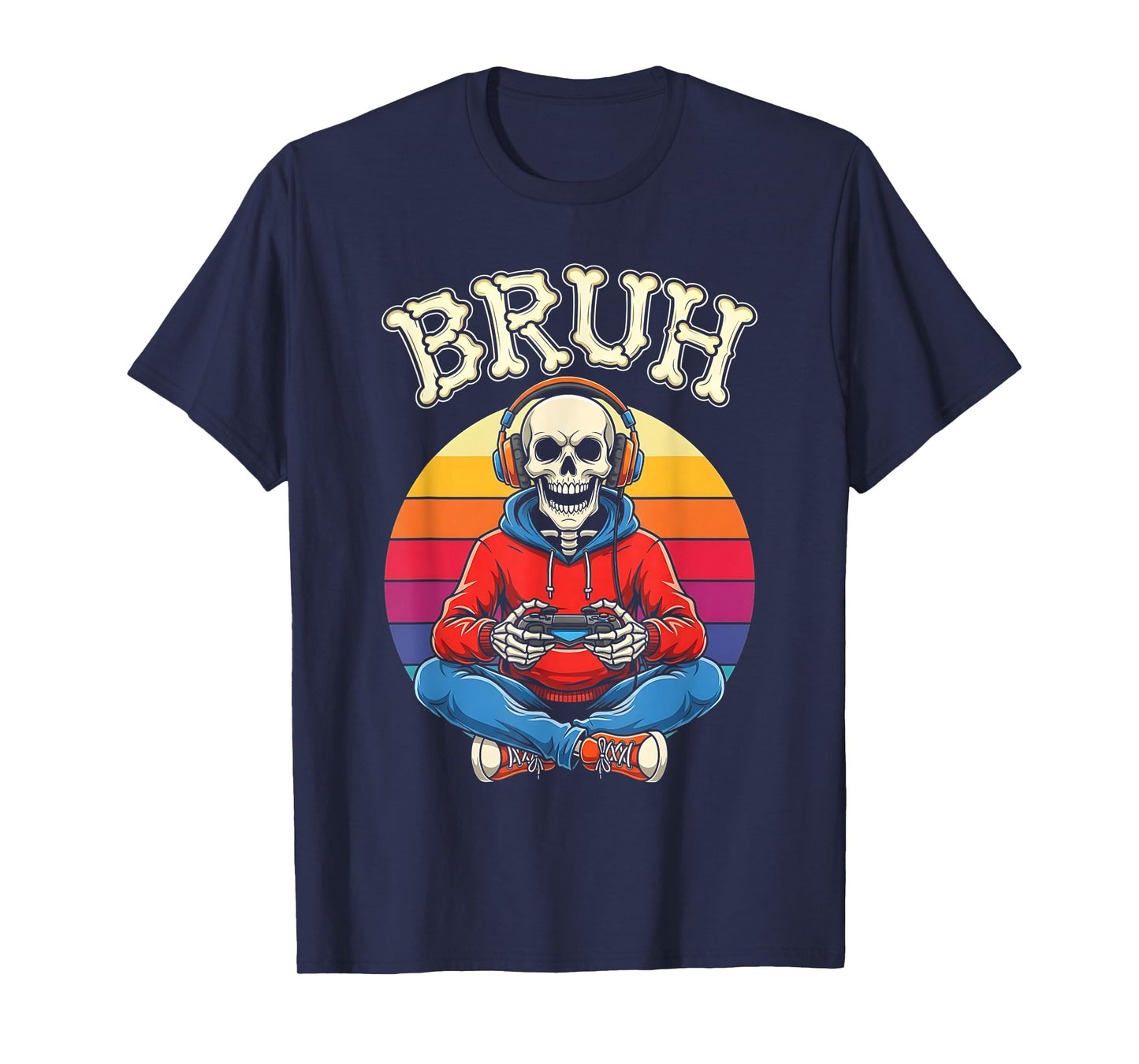 Bruh Skeleton Gamer Halloween Funny Gaming Costume T-Shirt