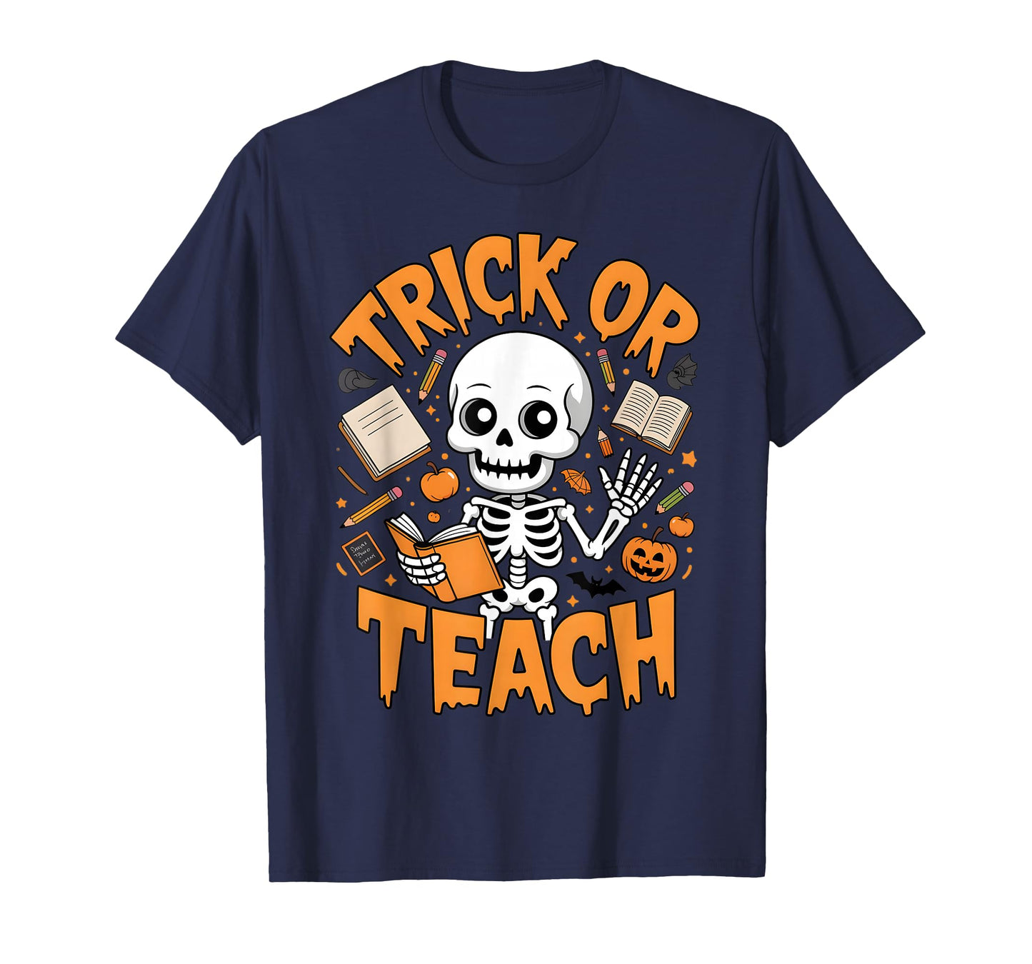 Trick Or Teach Teacher Halloween Costume Skeleton Reading T-Shirt