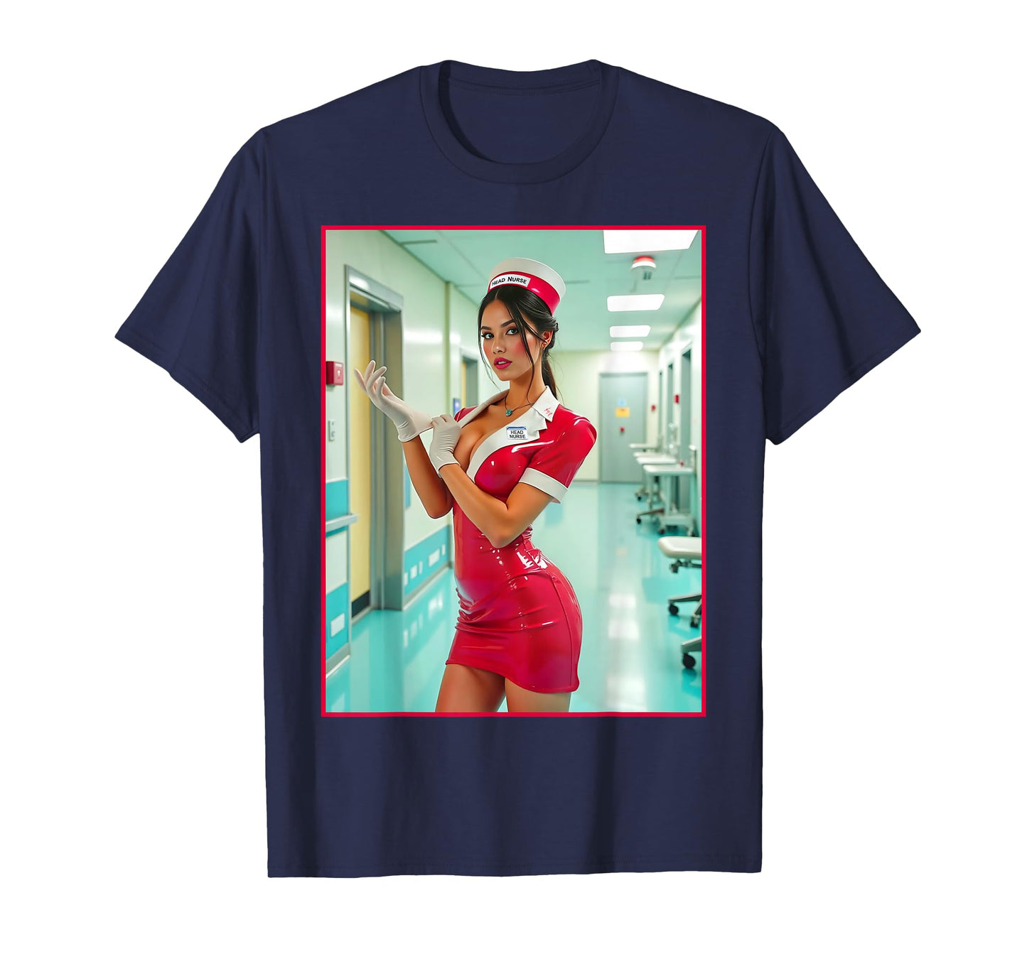 Sexy Girl Graphic Tee - Sexy Naughty Nurse in Red Latex V.2 T-Shirt
