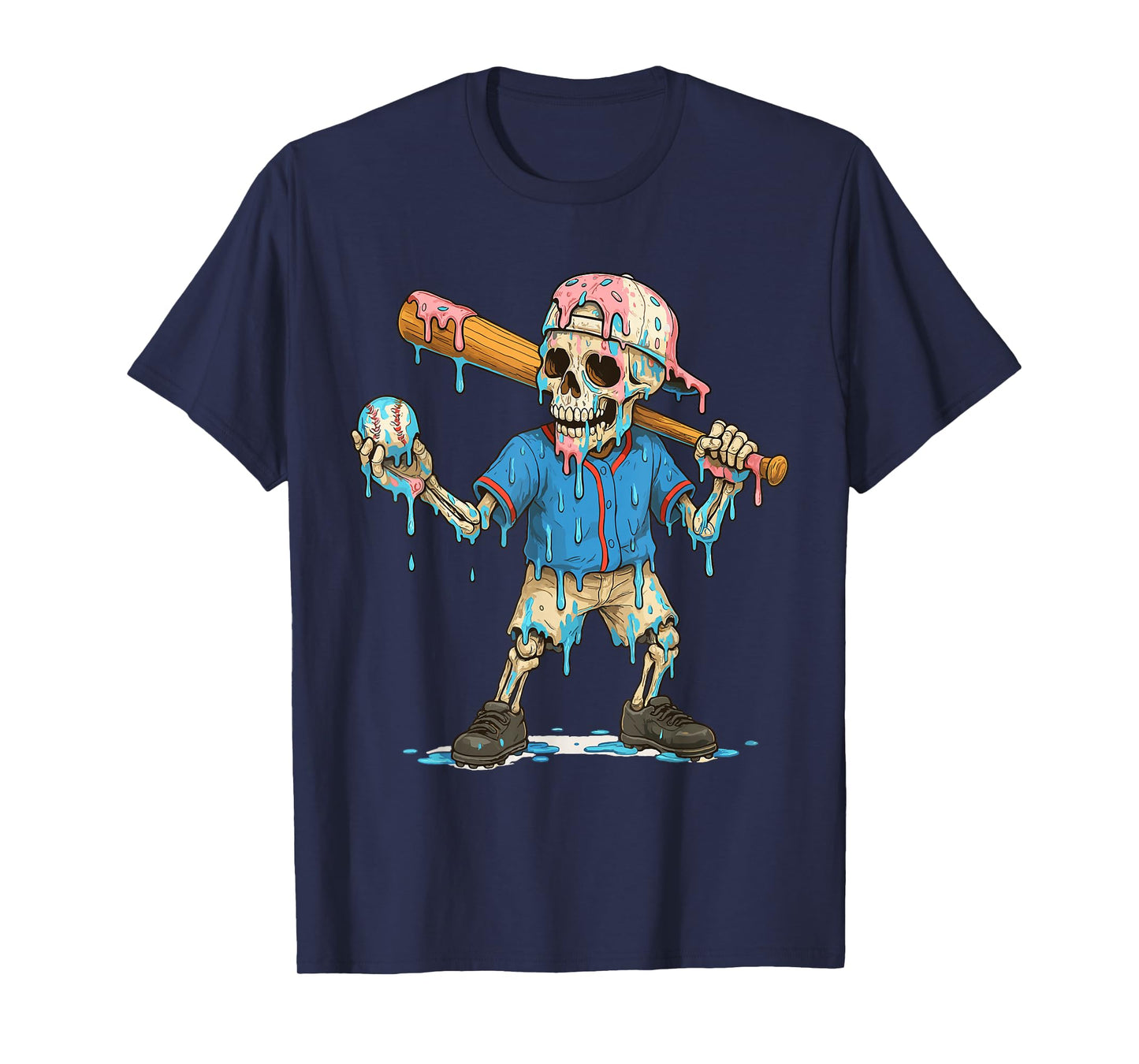 Funny Baseball Skeleton Ice Cream Drip Baseball Boys Youth T-Shirt