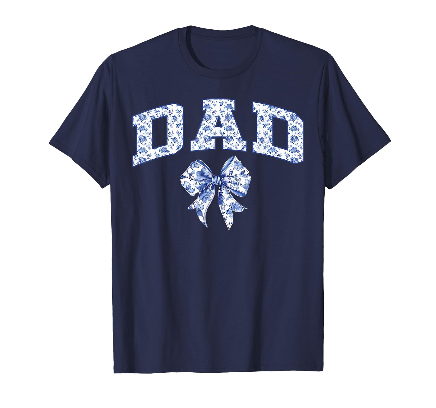 Dad Coquette Toile Blue Bow Floral Family Matching T-Shirt