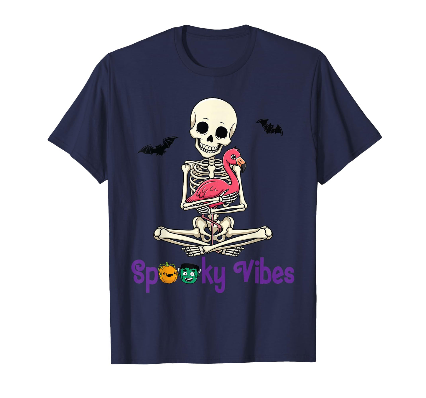 Skeleton Hugging Flamingo Cute Spooky Vibes Halloween Day T-Shirt