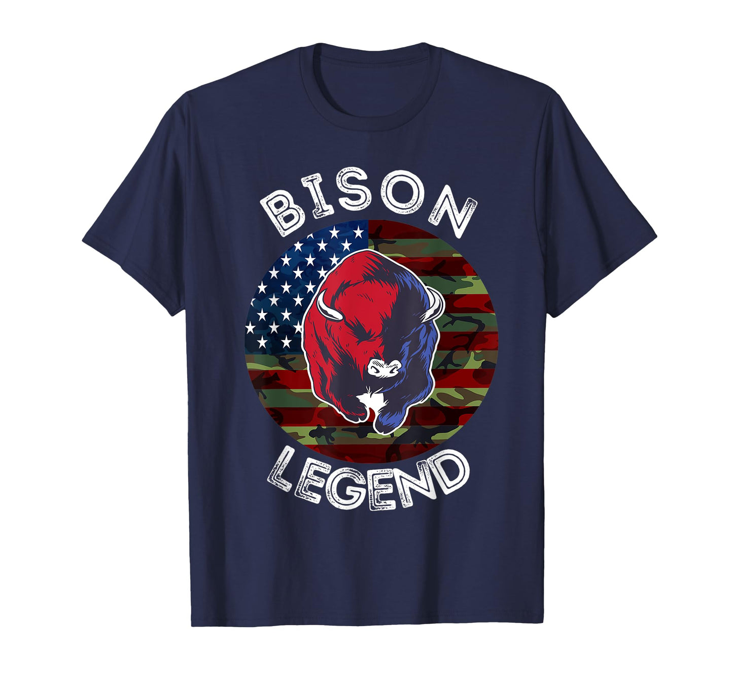 Bison Legend American Flag USA Camouflage Buffalo Cattle T-Shirt