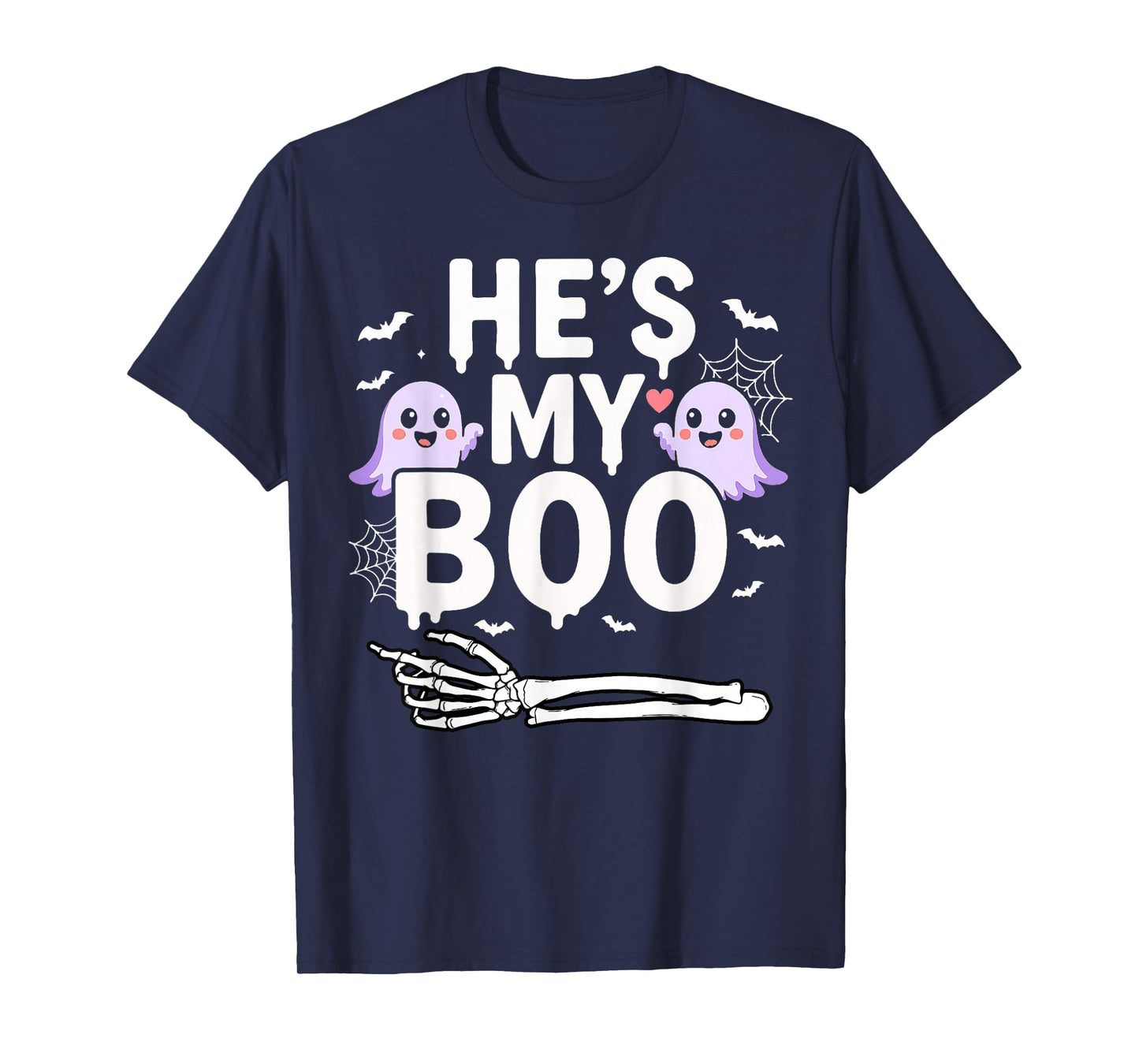 He's My Boo Halloween Pajama Skeleton Matching Couple Squad T-Shirt