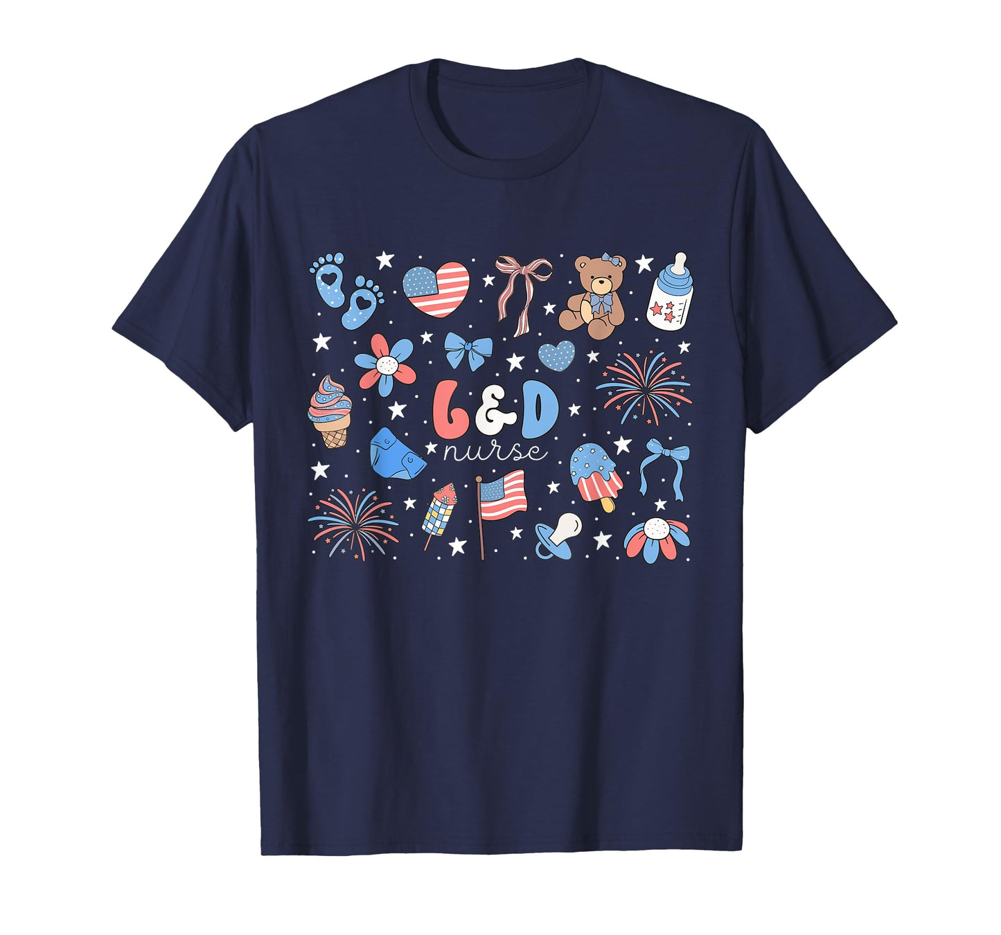 L&D Nurse 4th of July Labor and Delivery Nurse Bear Work T-Shirt