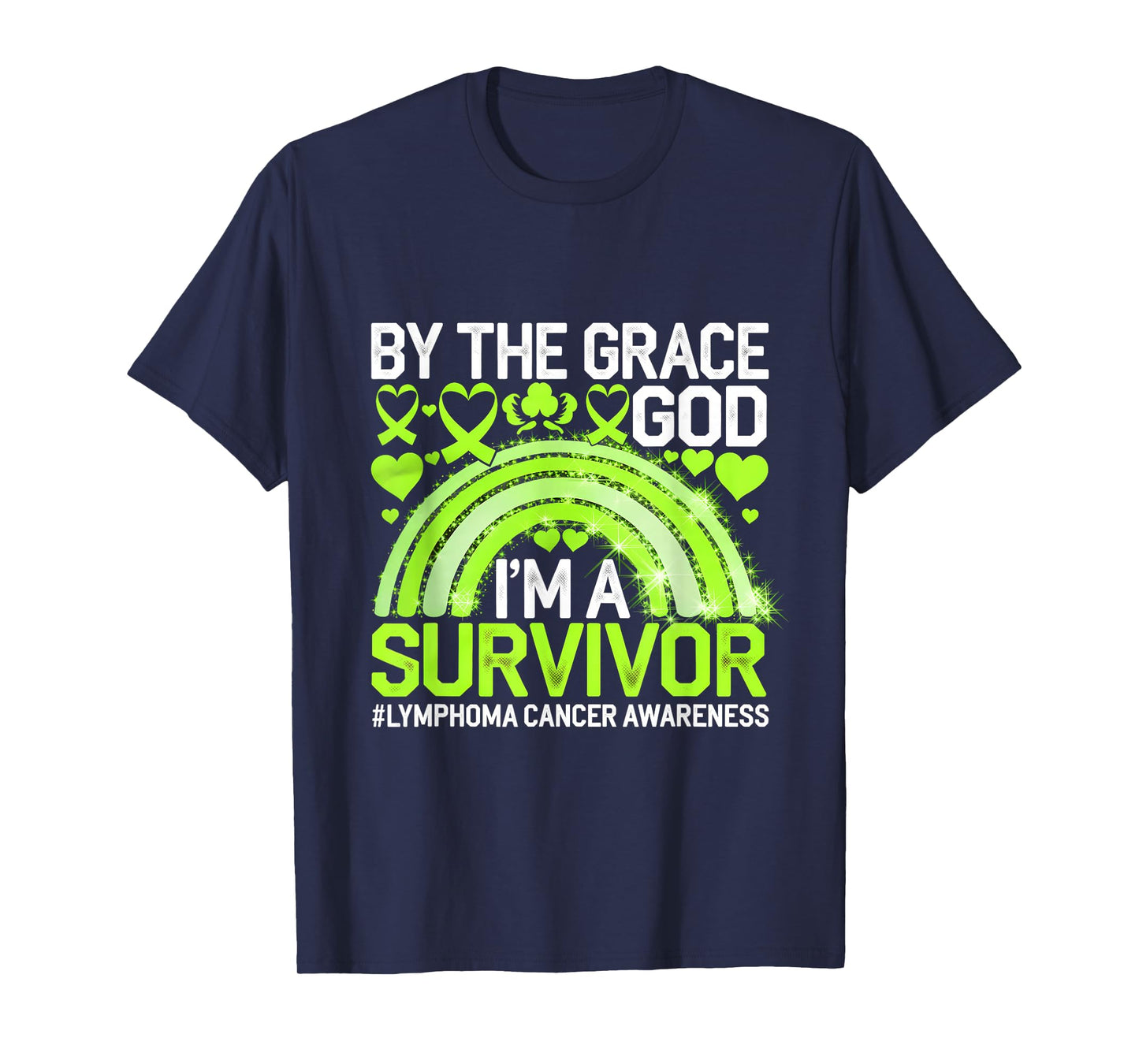 Lymphoma Awareness I'm A Survivor Green Ribbon Rainbow T-Shirt