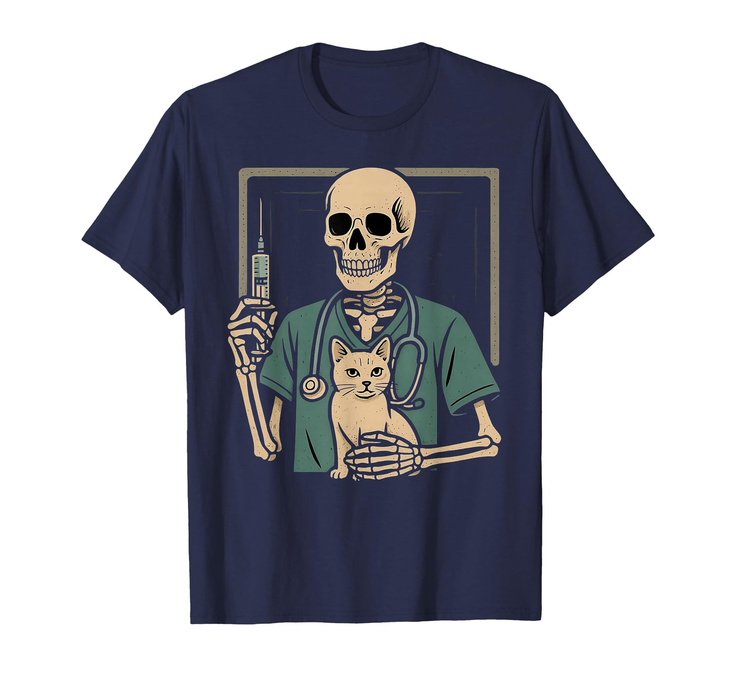 Skeleton Hug Cat Vet Tech Veterinarian Veterinary Halloween T-Shirt