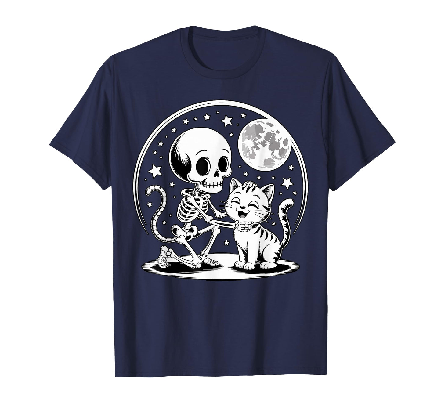 Skeleton and Cat Cute Spooky Halloween T-Shirt