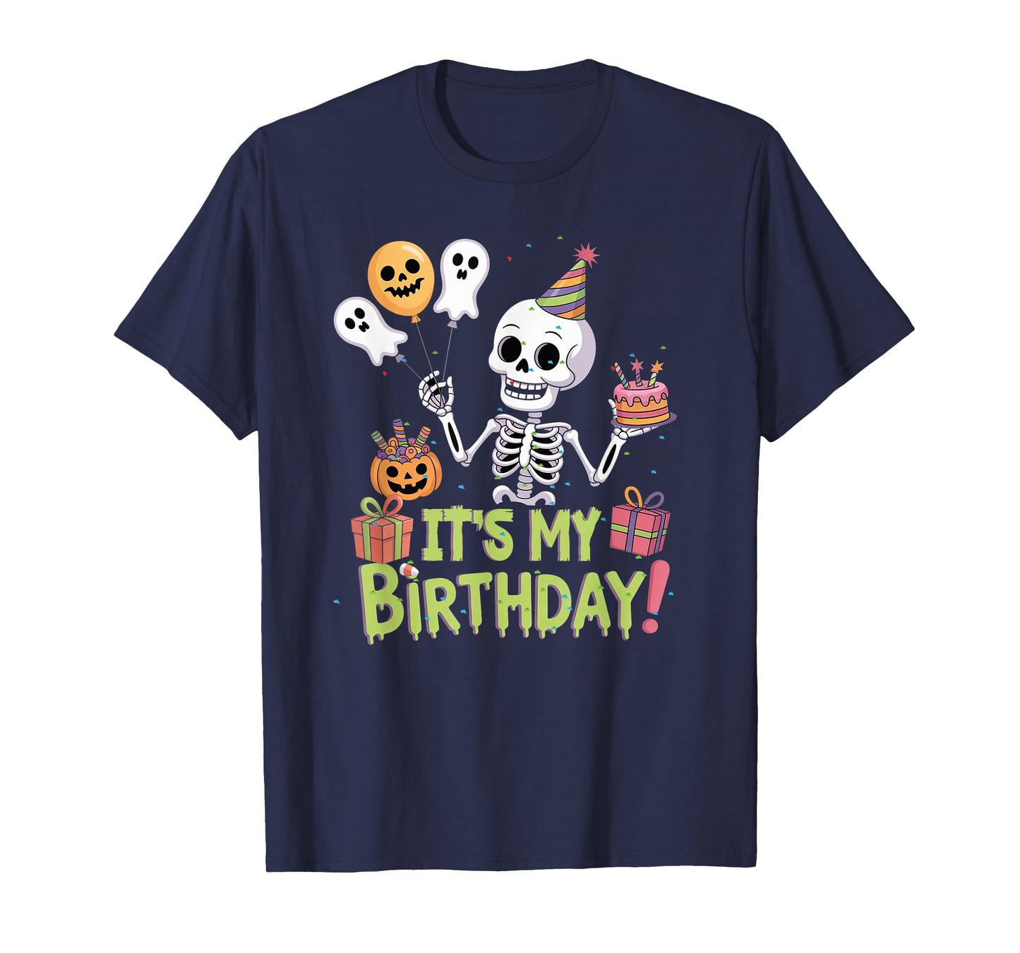 Skeleton Birthday Funny Happy Halloween Bday Boys Girls Kids T-Shirt