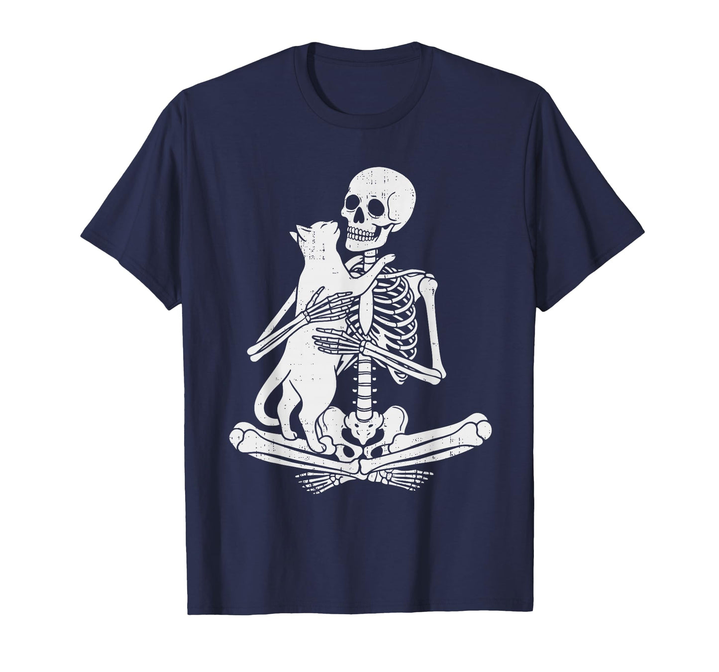 Skeleton Holding Cat Funny Spooky Halloween Meow Kitty Lover T-Shirt