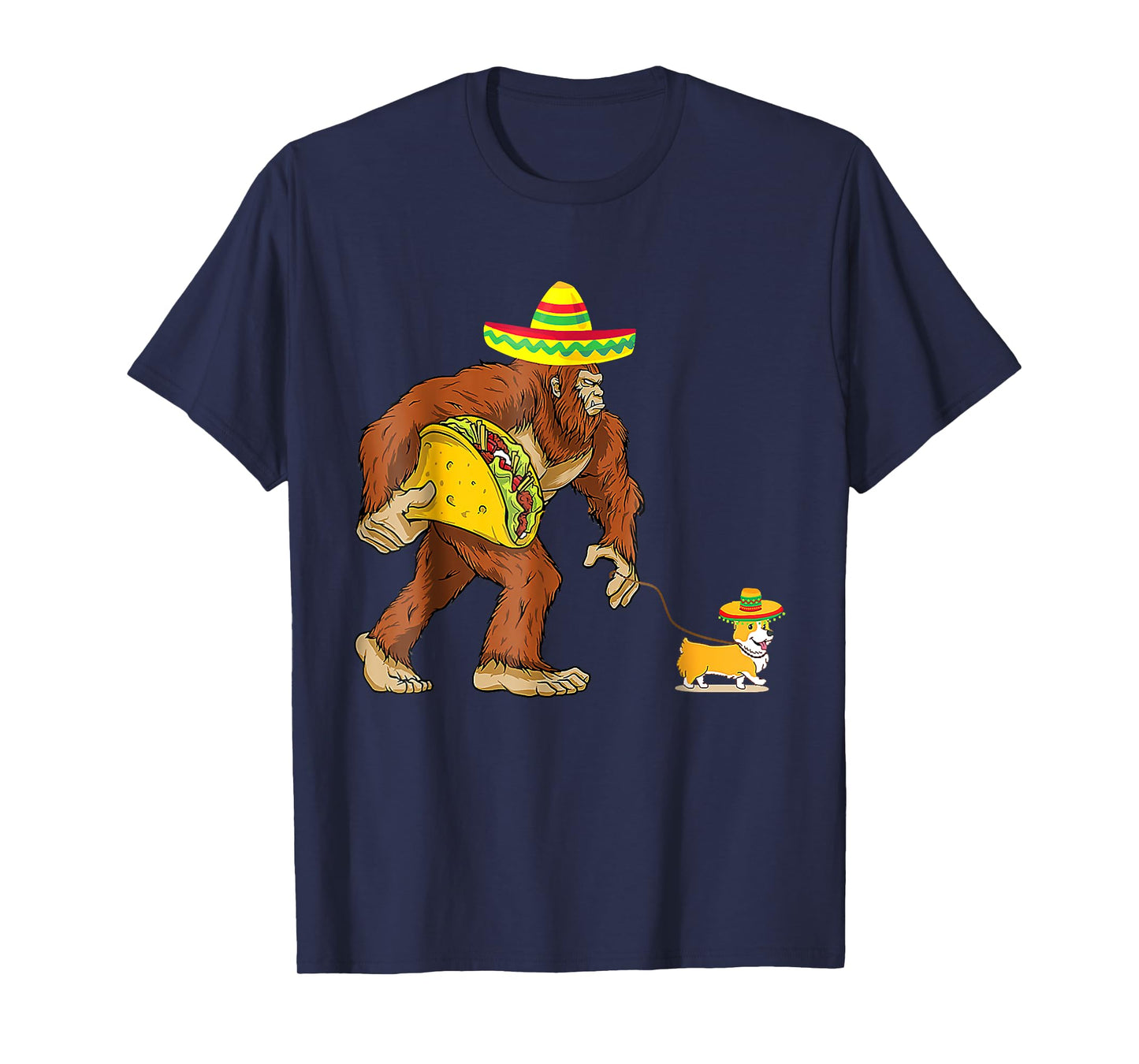 Bigfoot Steal Taco Corgi Dog Funny Cinco De Mayo Men Women T-Shirt
