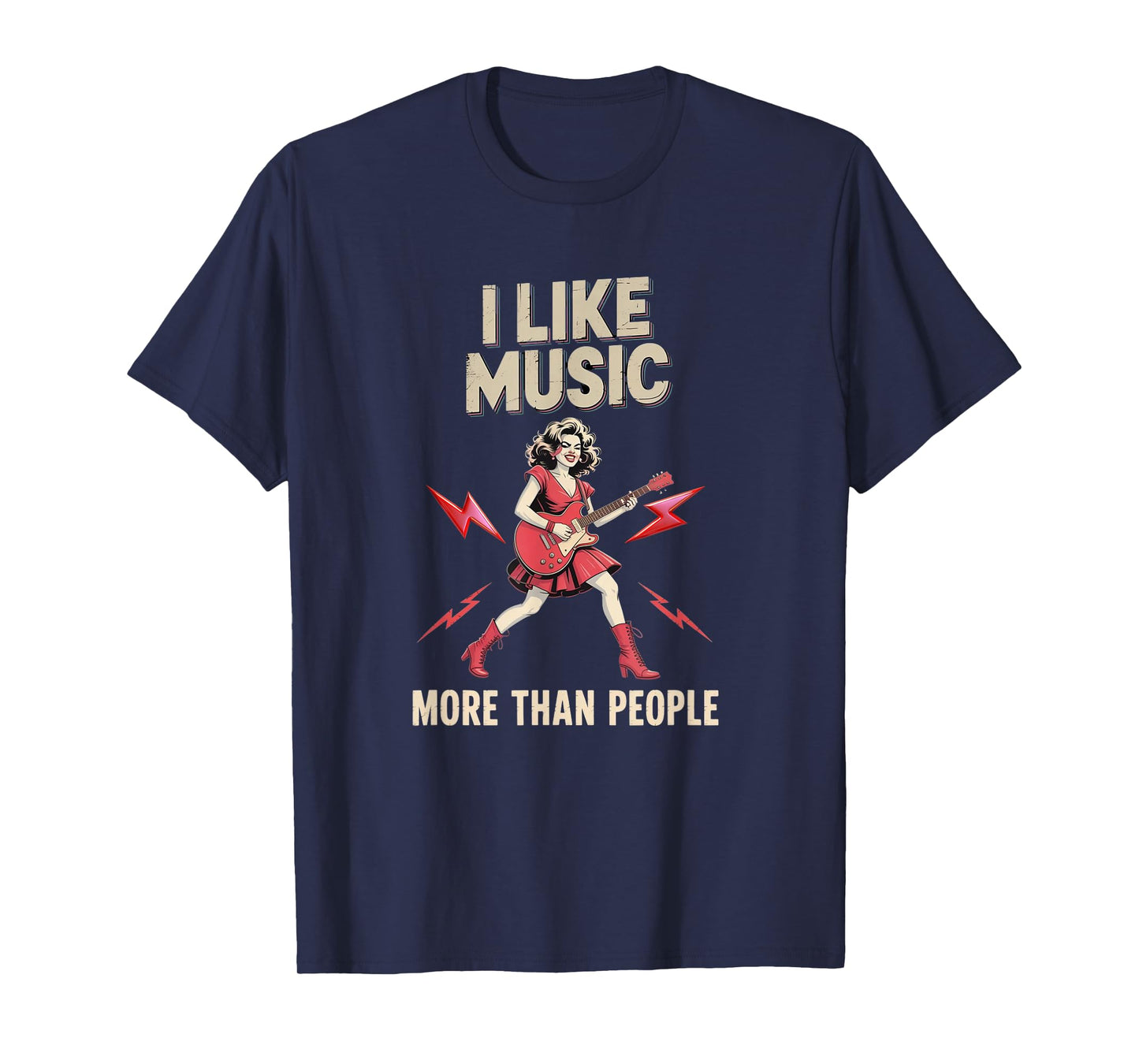I Like Music More Than People - Rock Guitar Girl Tee T-Shirt