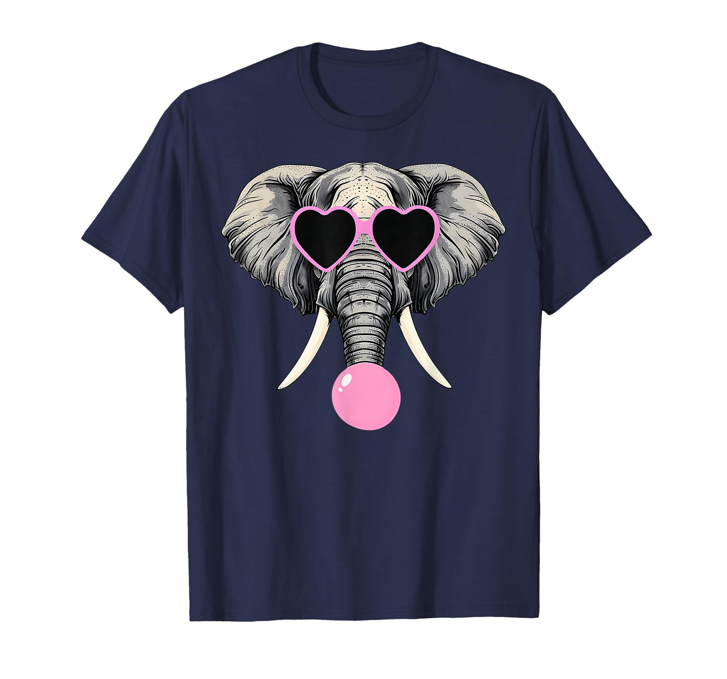 Funny Elephant Wearing Glasses and Blowing Pink Bubble Gum T-Shirt