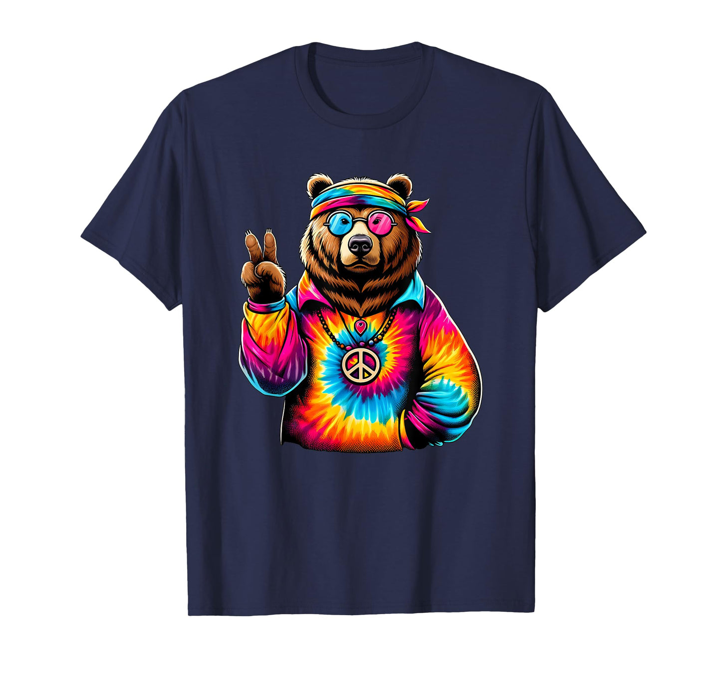 Peace Sign Tie Dye Grizzly Bear T-Shirt