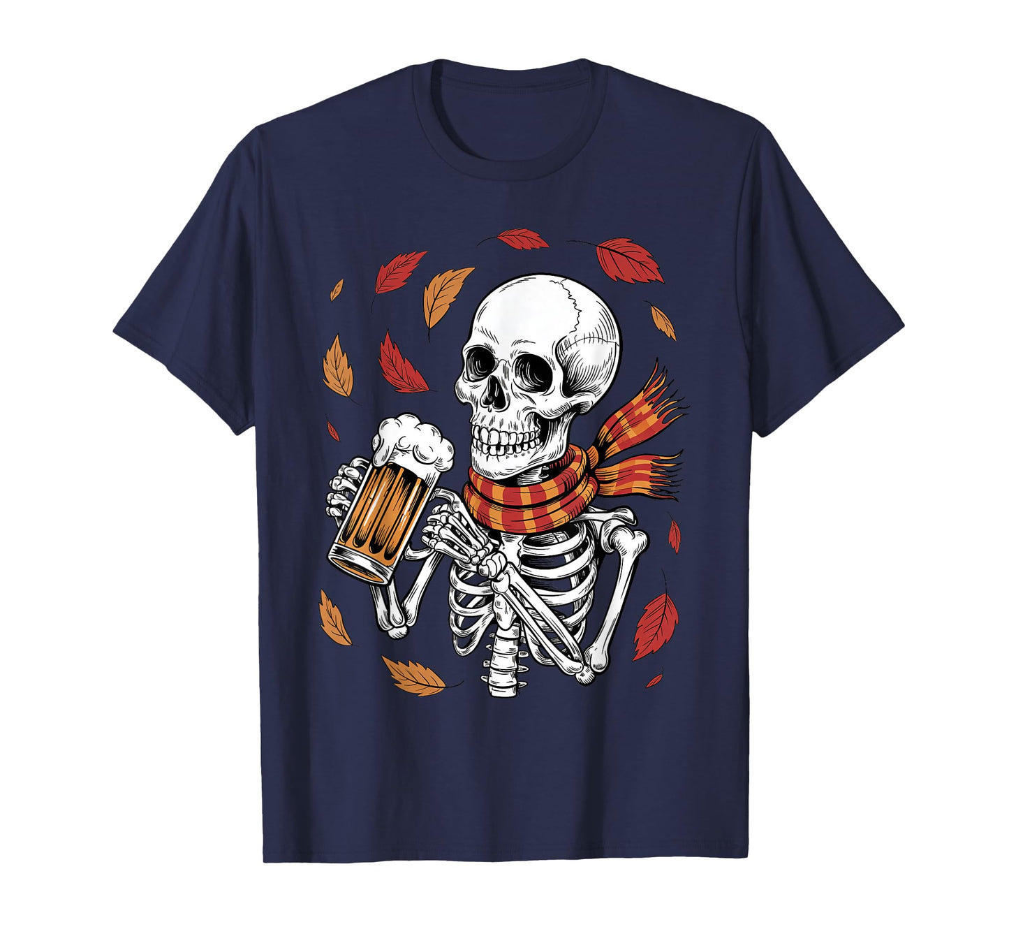 Retro Autumn Skeleton Beer Lover Funny Halloween Costume T-Shirt