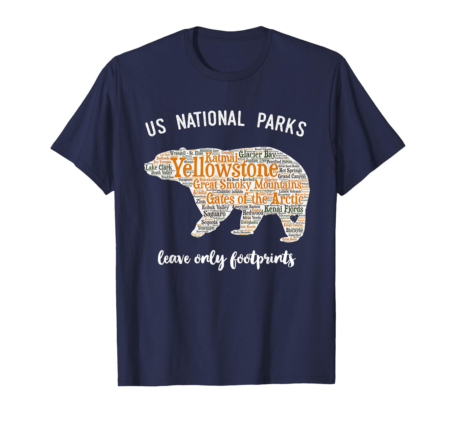 National Parks Bear T Shirt Lists all 59 National Parks