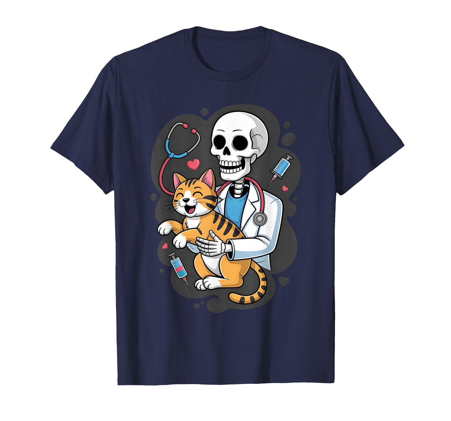 Skeleton Hugging Cat Funny Vet Cat Lover Halloween Men Women T-Shirt