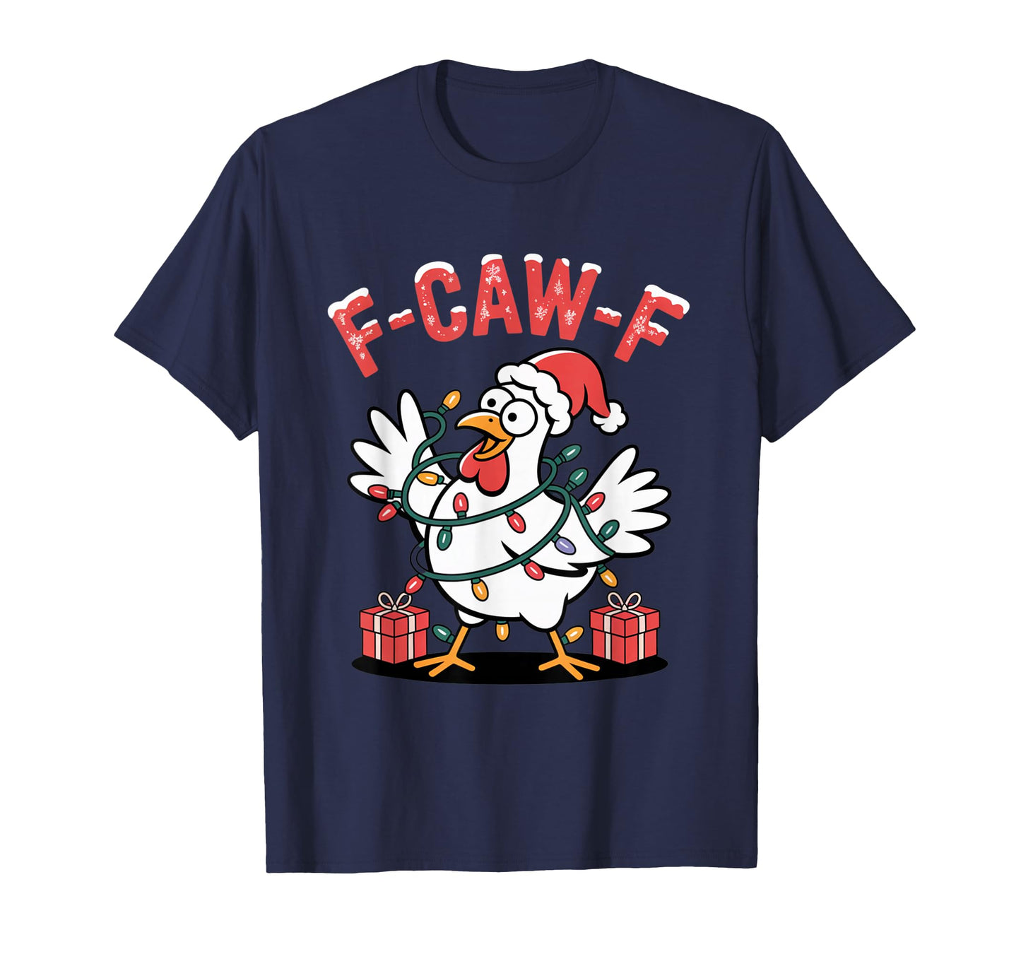 F-Caw-F FCAWF Funny Chicken Christmas Holiday Lights T-Shirt