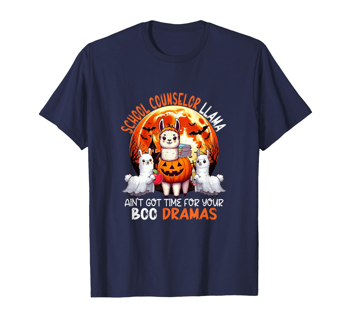 School Counselor Llama Funny Sarcastic Boo Dramas Halloween T-Shirt