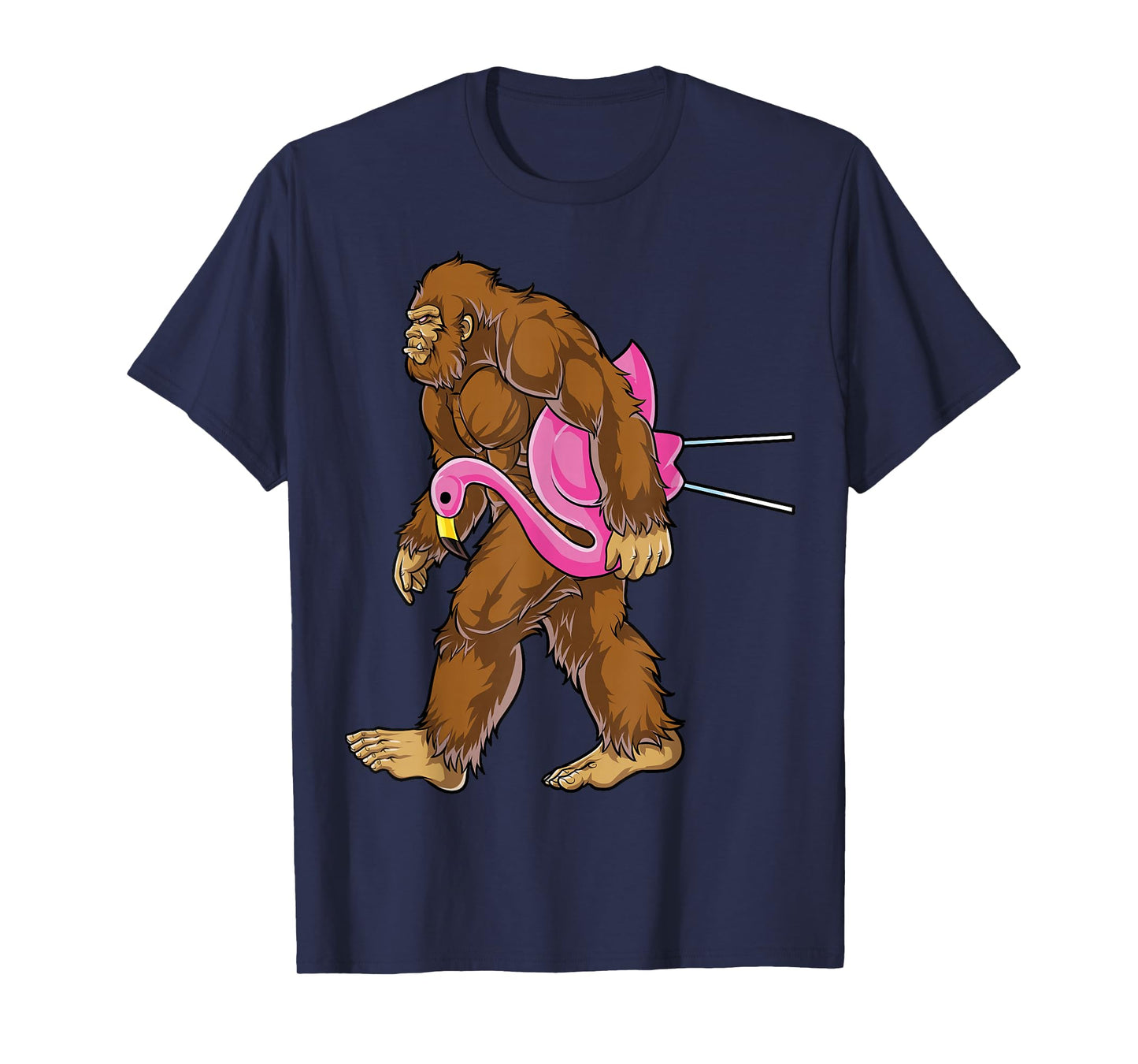 Bigfoot Carrying Lawn Flamingo Funny Men Women Sasquatch T-Shirt