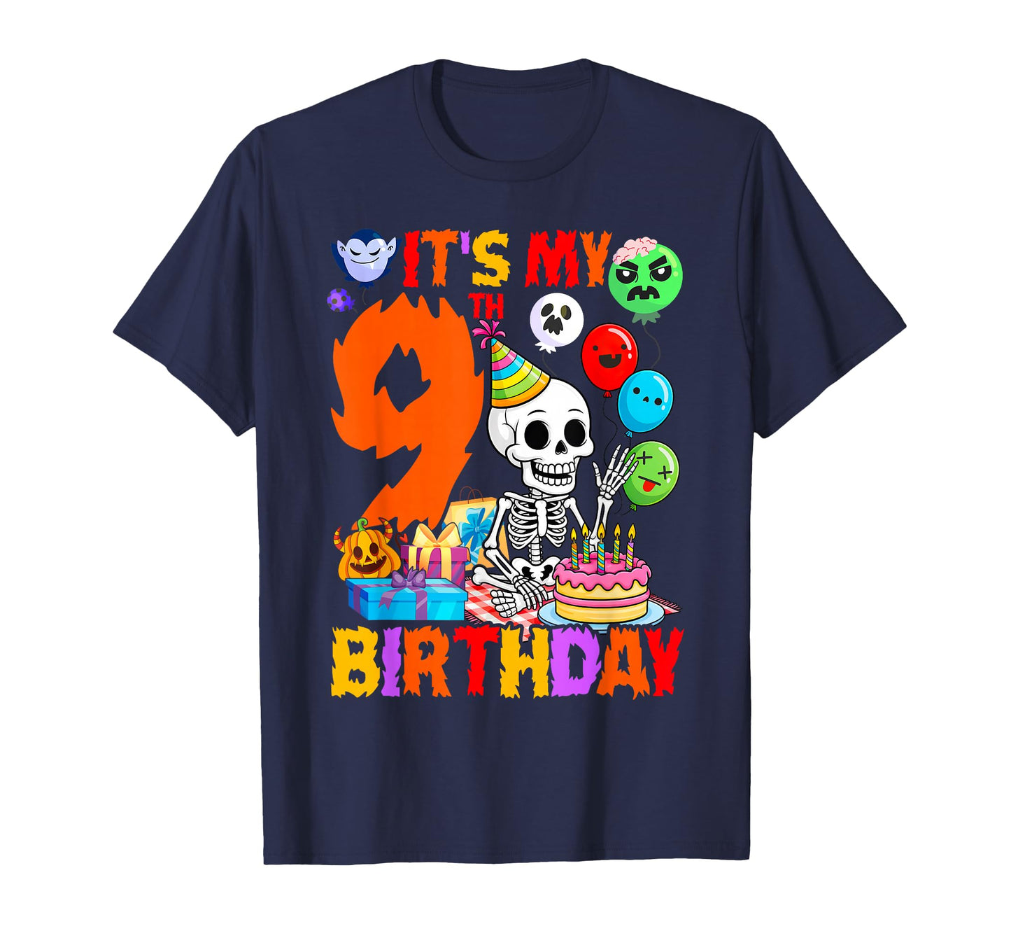 It's My 9th Birthday Halloween Skeleton Matching Party T-Shirt