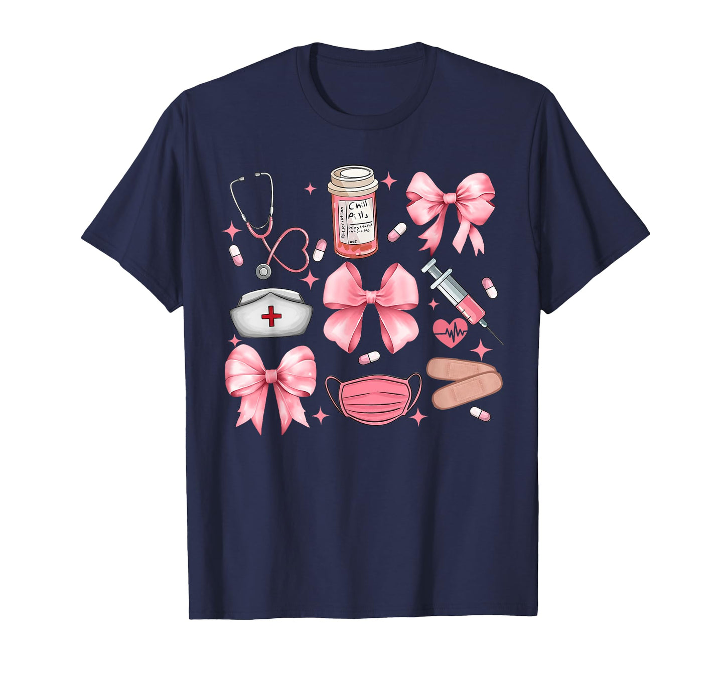 Women Pink Retro Nurse Coquette Pink Bow Girlie Nurse Life T-Shirt