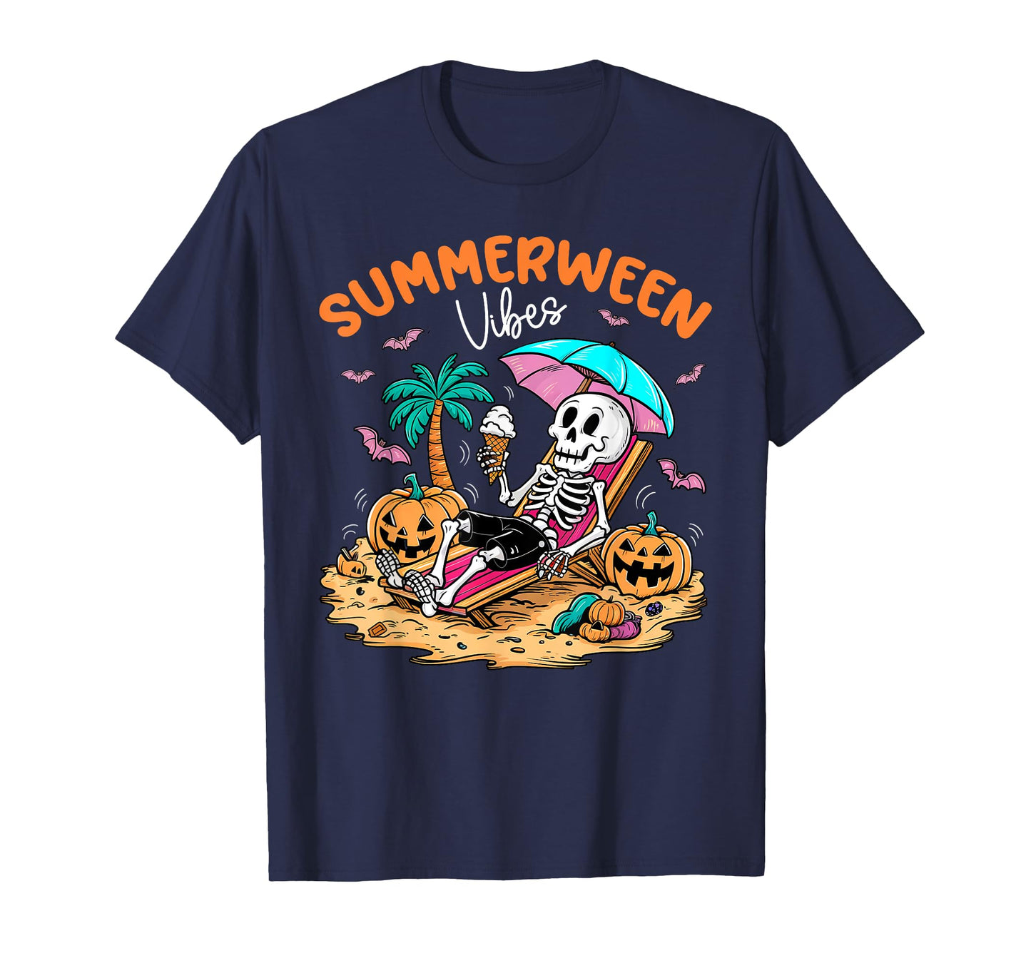 Summerween Halloween Skeleton Ice Cream Summer Vacation T-Shirt