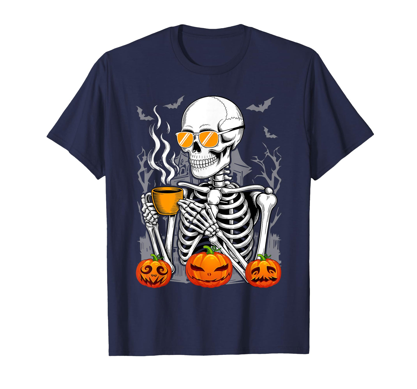 Halloween Skeleton Pumpkin Fall Coffee Fun Costume Men Women T-Shirt