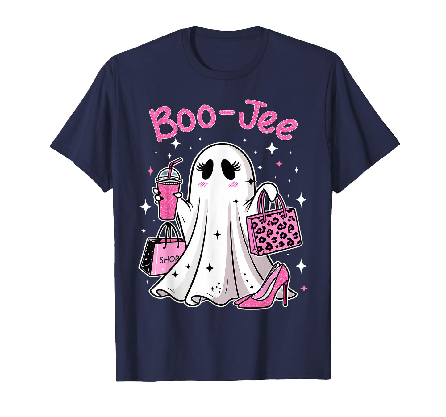 Preppy Boo-JEE Halloween Pink Ghost Leopard Women Girls T-Shirt
