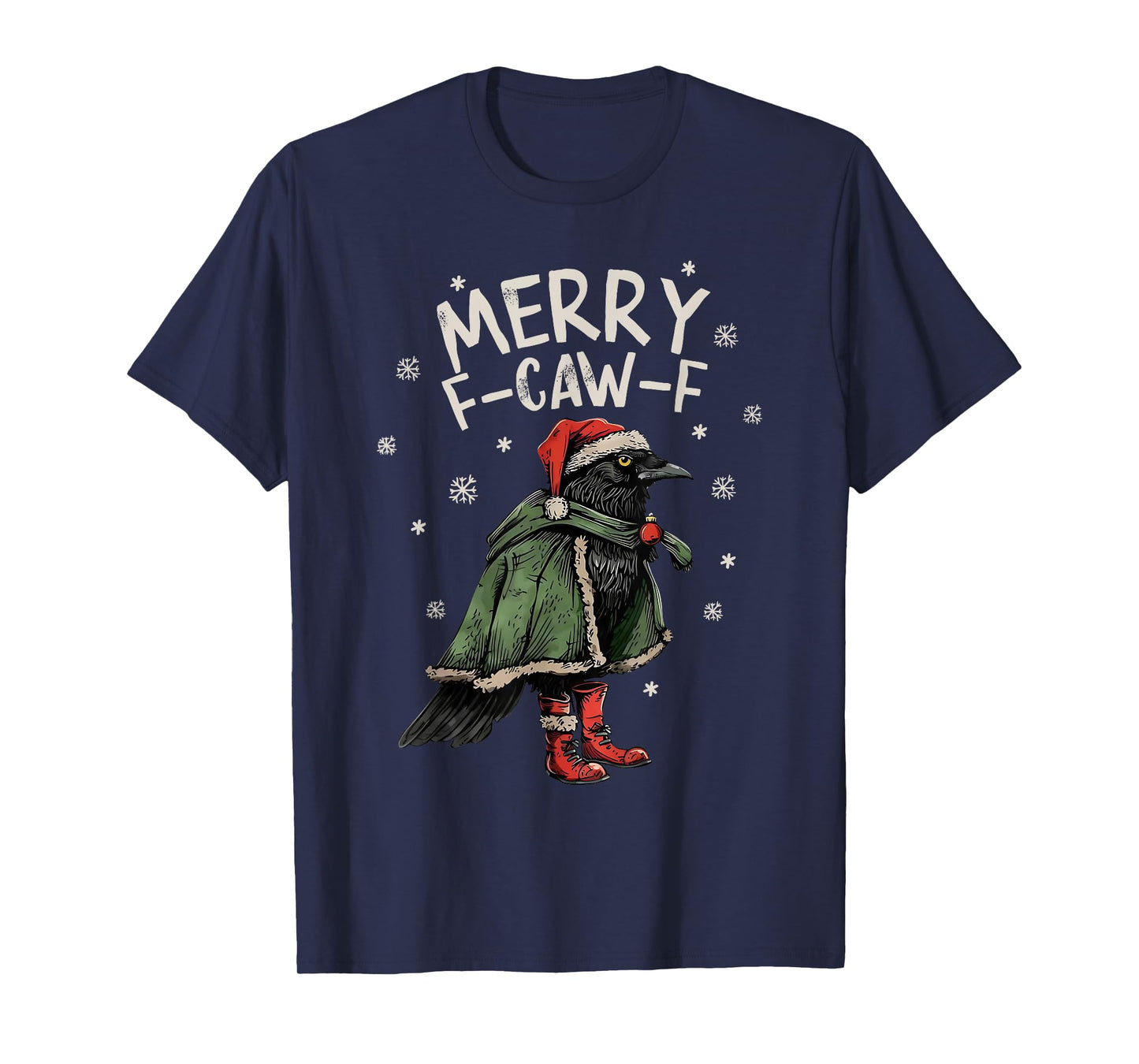 Merry F-Caw-F Crow Elf Christmas Snowflake Pajamas Holiday T-Shirt