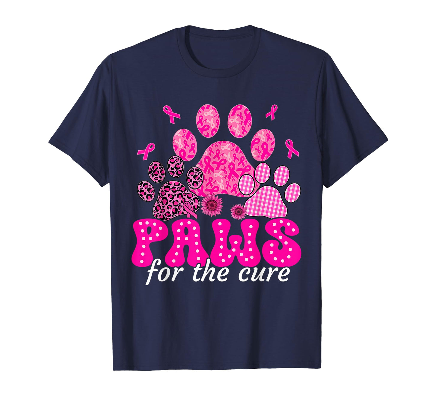 Paws for The Cure Dog Lover Pink Ribbon Breast Cancer Retro T-Shirt