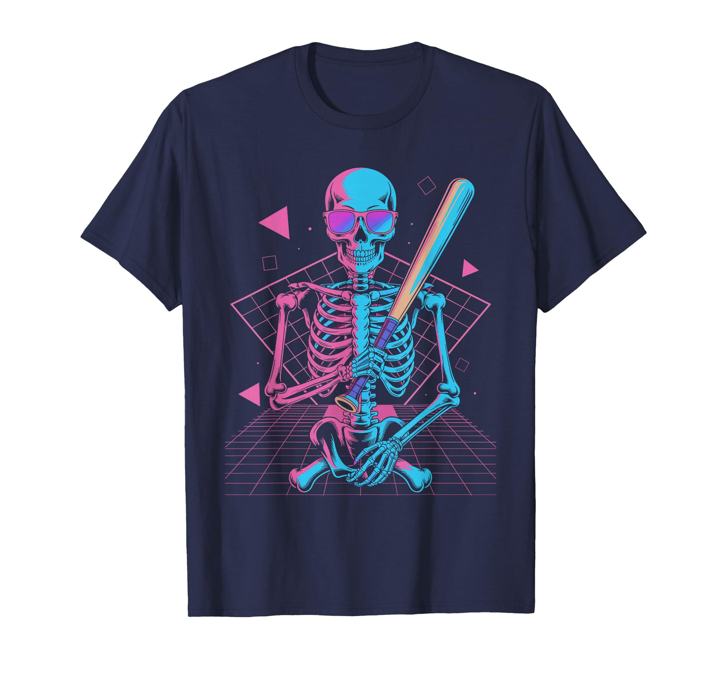 Retro 80s Skeleton Baseball Graphic Vaporwave T-Shirt
