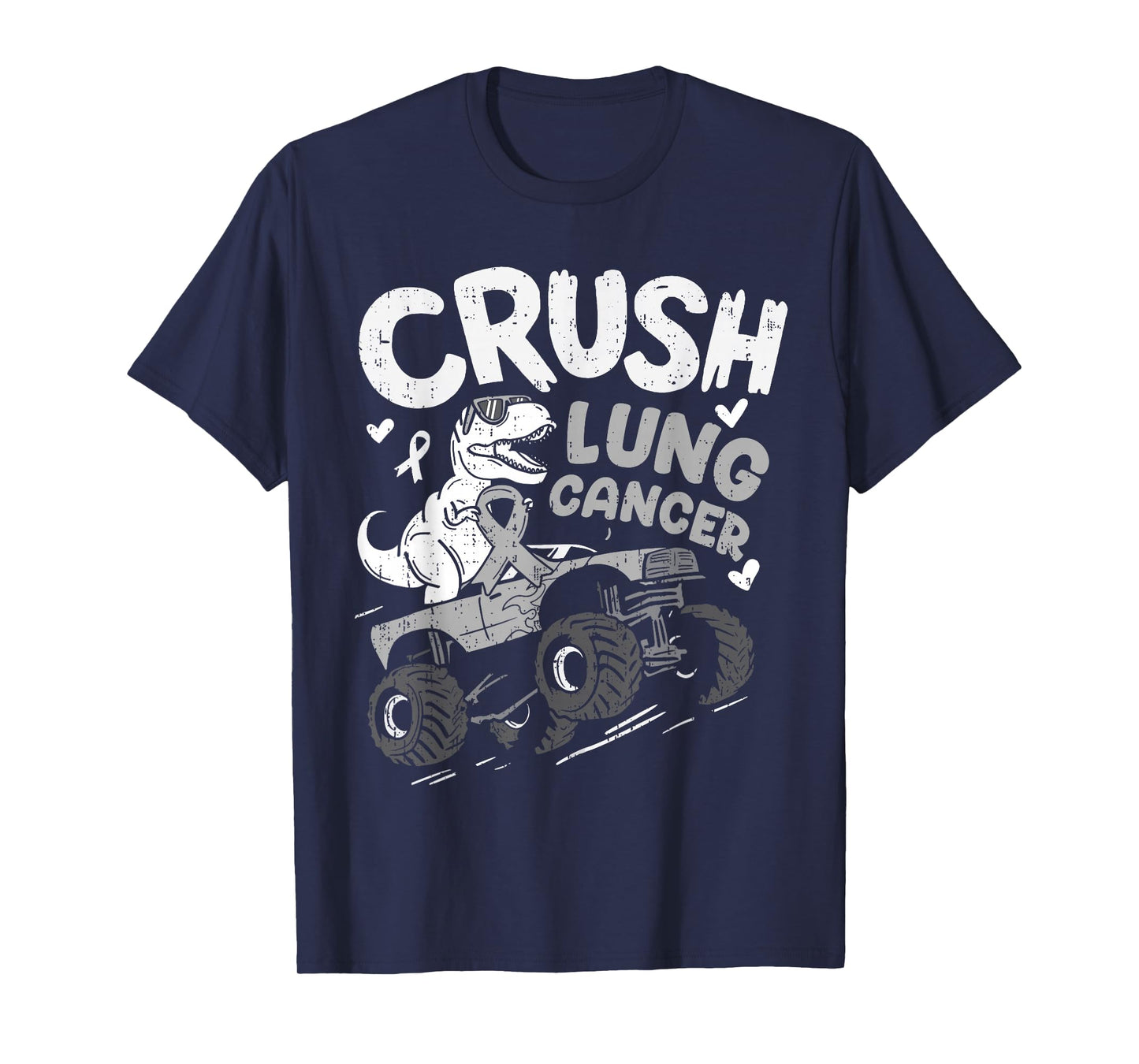 Crush Lung Cancer Awareness Dino T Rex White Ribbon Boy Kids T-Shirt