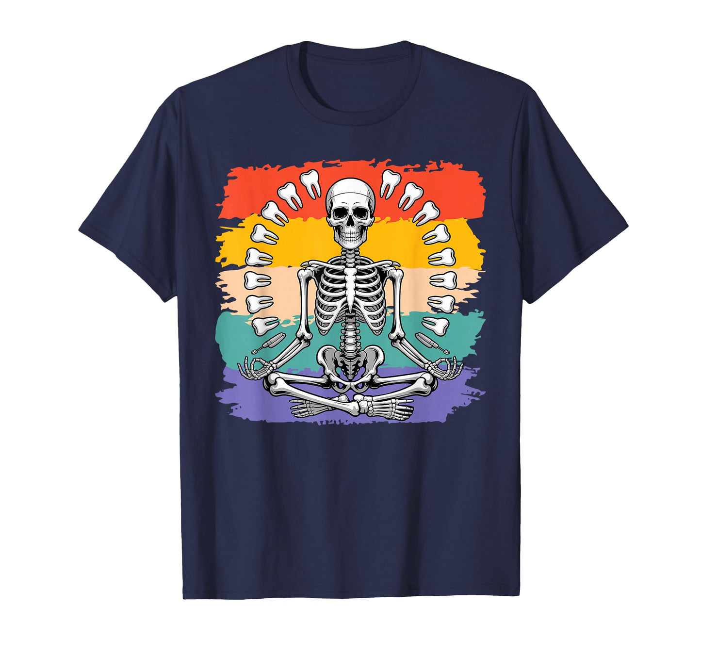 Funny Skeleton Yoga Dental Hygienist Tooth Dentist Halloween T-Shirt