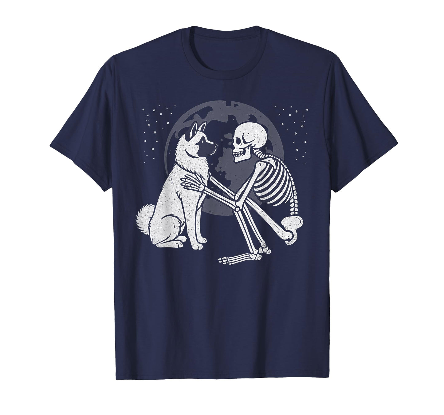 American Akita Skeleton Moon Halloween Dog Lover T-Shirt