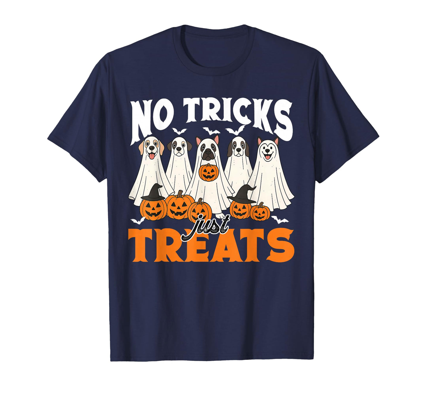No Tricks Just Treats Funny Halloween Dog Ghost Costume T-Shirt