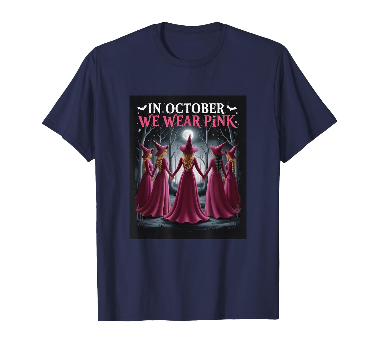 in October We Wear Pink - Witch & Ghost Halloween Cancer T-Shirt