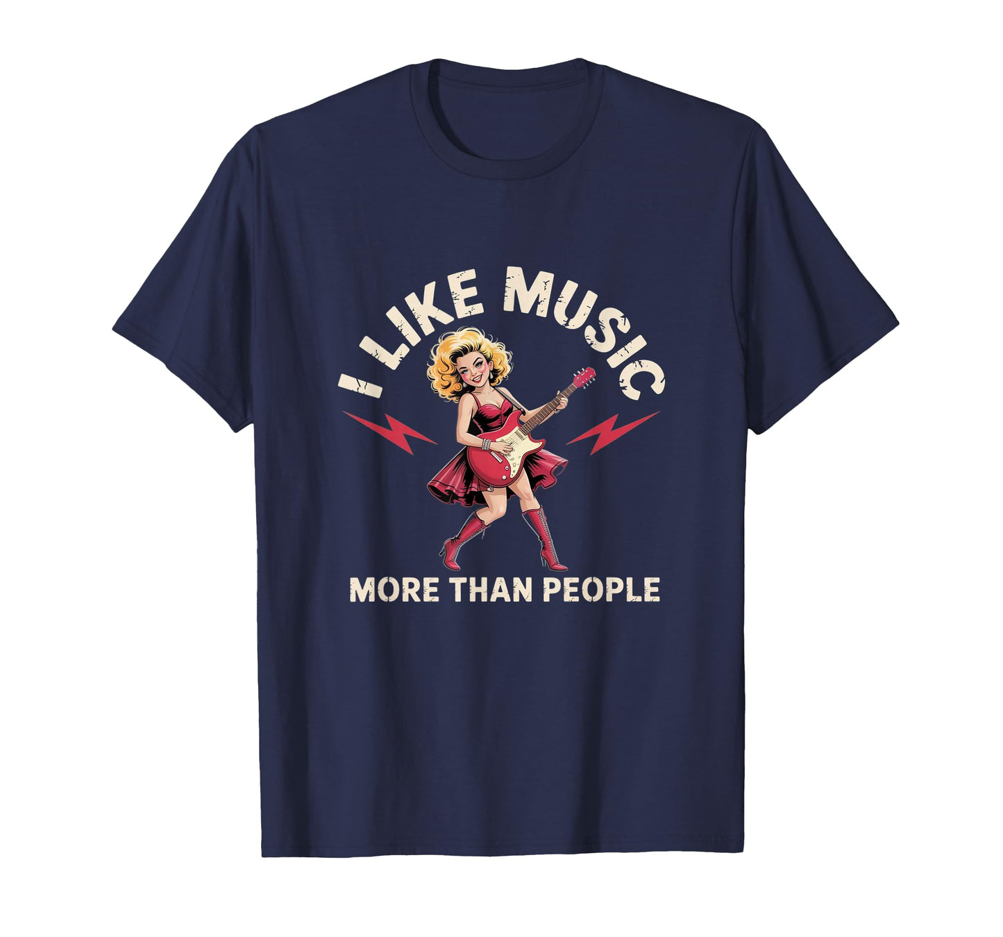 I Like Music More Than People - Rock Guitar Girl Tee T-Shirt