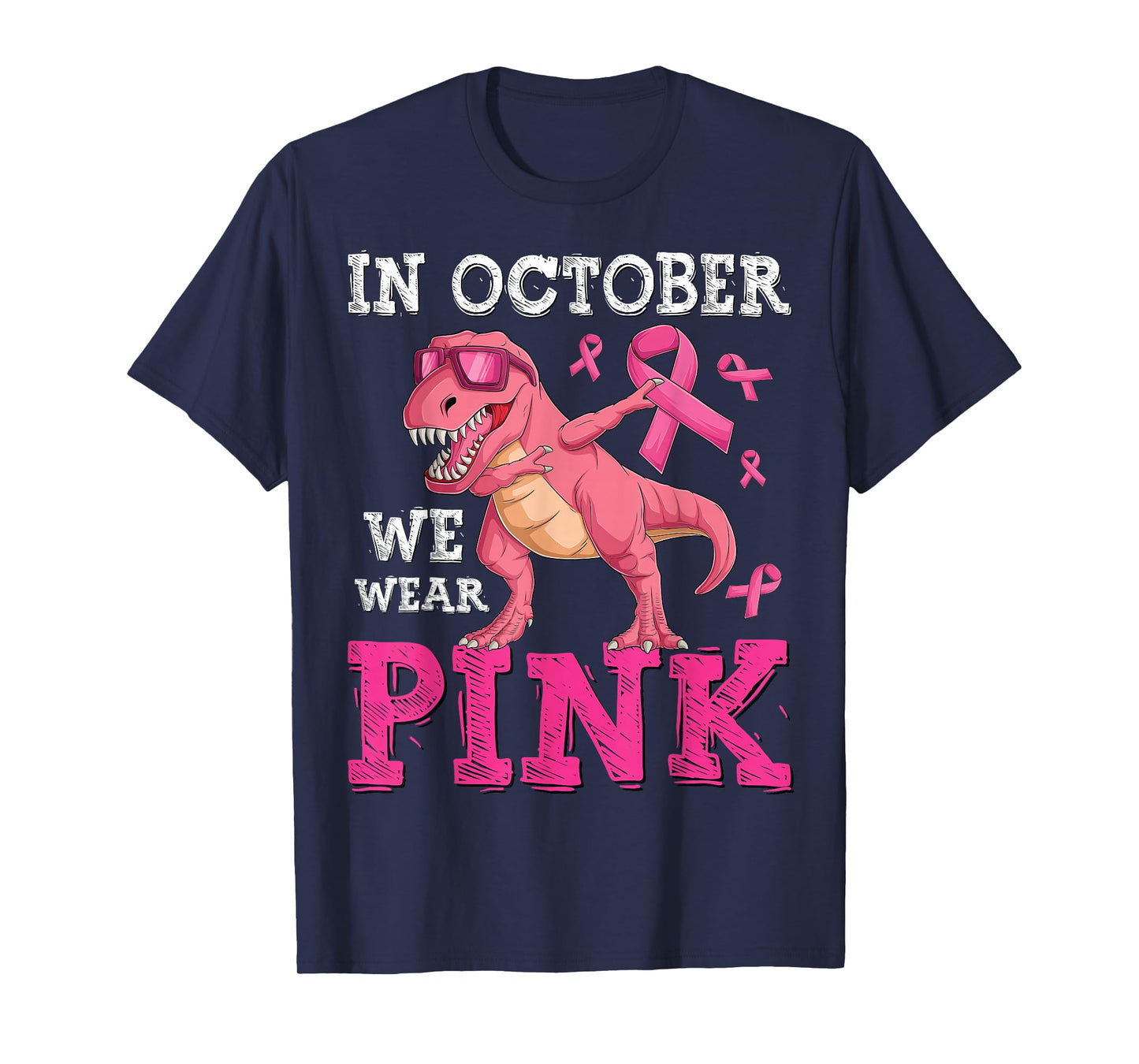In October We Wear Pink Breast Cancer T-Rex Dinosaur Boys T-Shirt